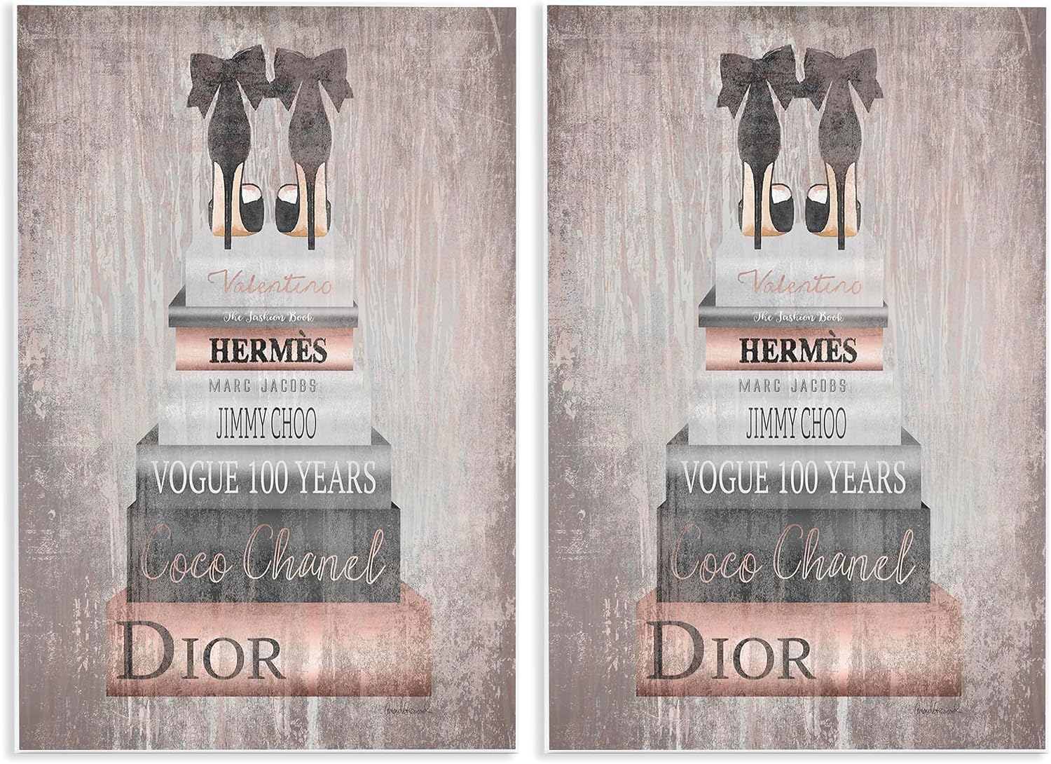 Stupell Industries Book Stack Heels Metallic Pink Wall Plaque Art, Multicolor (Pack of 2)