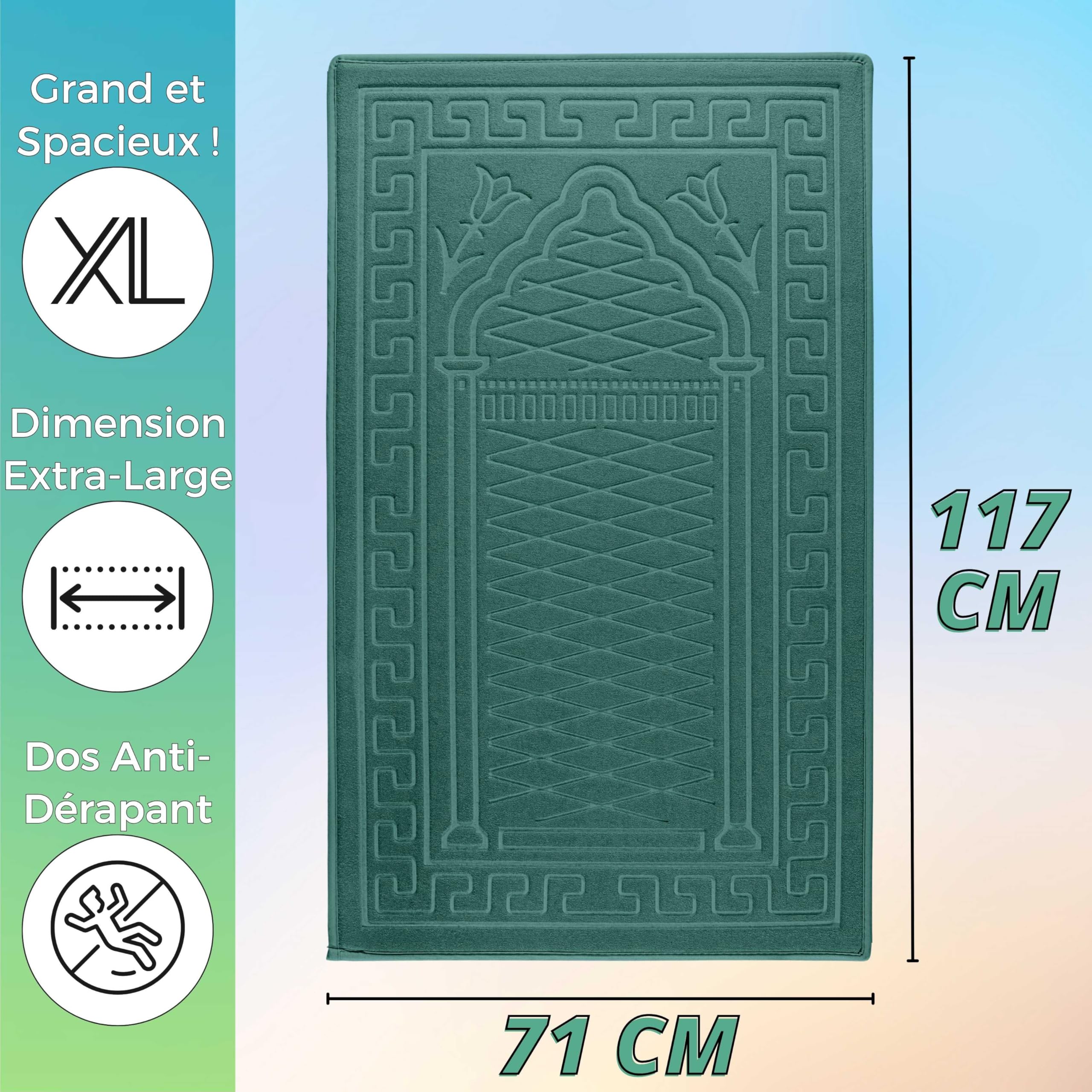 Sacred Artisans Tapis de Prière Musulman en Velours Doux pour la Salah et Cadeau Islamique pour Le Ramadan, l'Aïd, Le Hajj ou Le Voyage (Épais Rembourré, Vert)