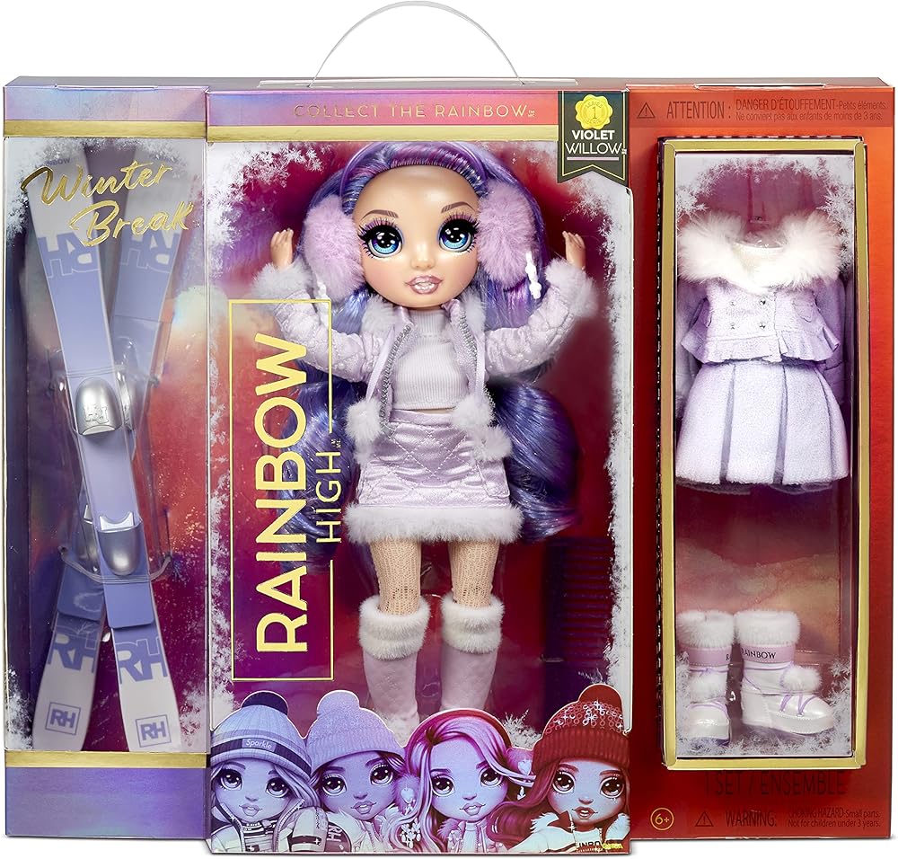 Rainbow high winter bambola alla moda violet willow con 2 abiti e sci 574804EUC