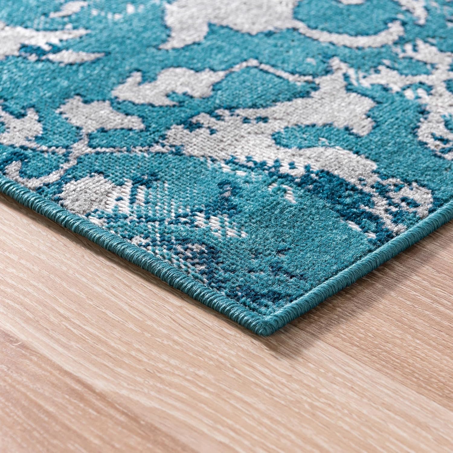 Rugs.com Lucerne Collection Runner Rug – 6 Ft Runner Blue Low-Pile Rug Perfect for Hallways, Entryways