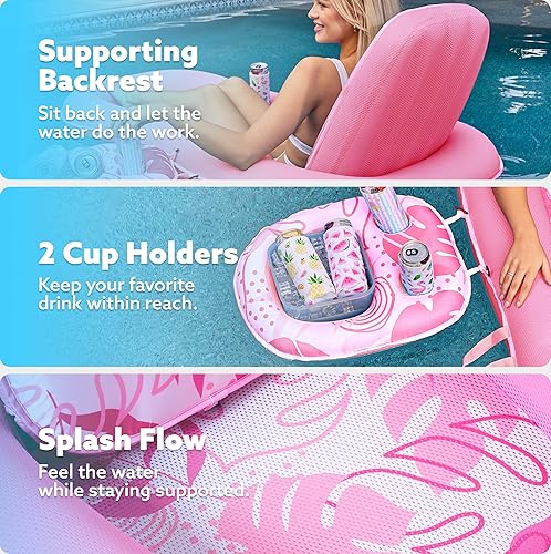 Miniatura 5 de SLOOSH Pool Floats Lounger Adult, Fabric Pool Floaties Lounge Convertible 2-in-1 Floating Water Floaty with Cup Holders Adjustable Backrest Recliner