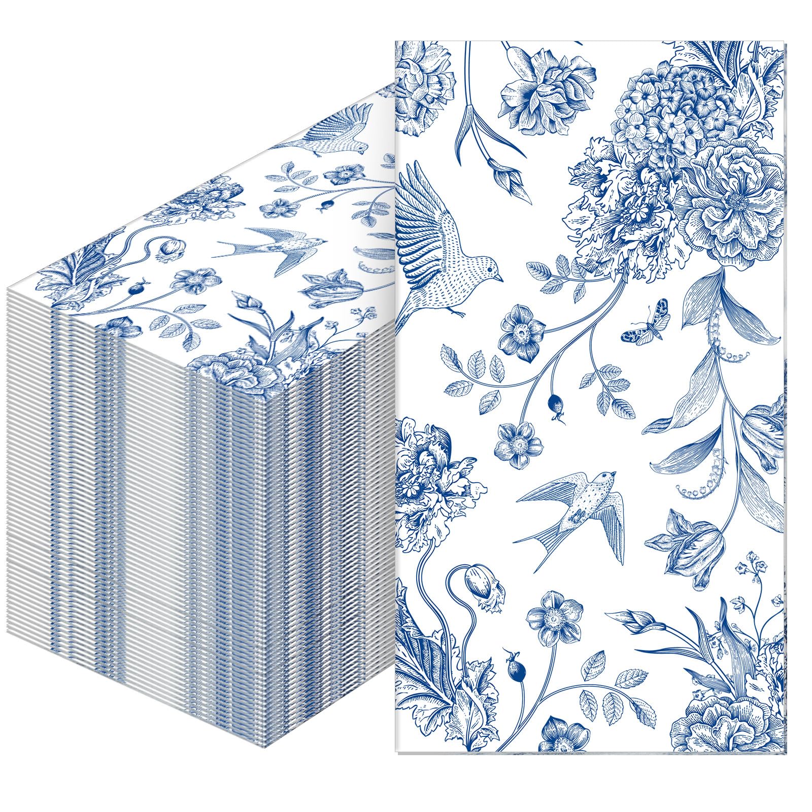 Tatuo 200 Pcs Blue Floral Paper Napkins Disposable Hand Towels for Bathroom Guest Decorative Napkins Paper for Bathroom Shower Toilet Powder Room Holiday Wedding Bridal Tea Party