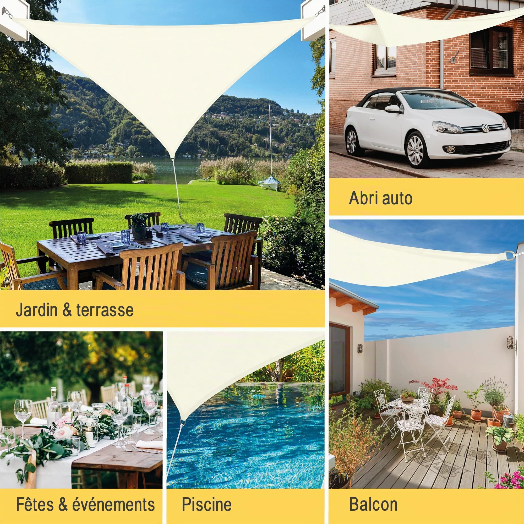 Sol Royal Voile d'ombrage Triangulaire imperméable PES Protection Solaire | 4,2x4,2x6m creme toile brise vue avec fixation pour pergola patio terrasse balcon jardin SolVision soleil triangle PS9