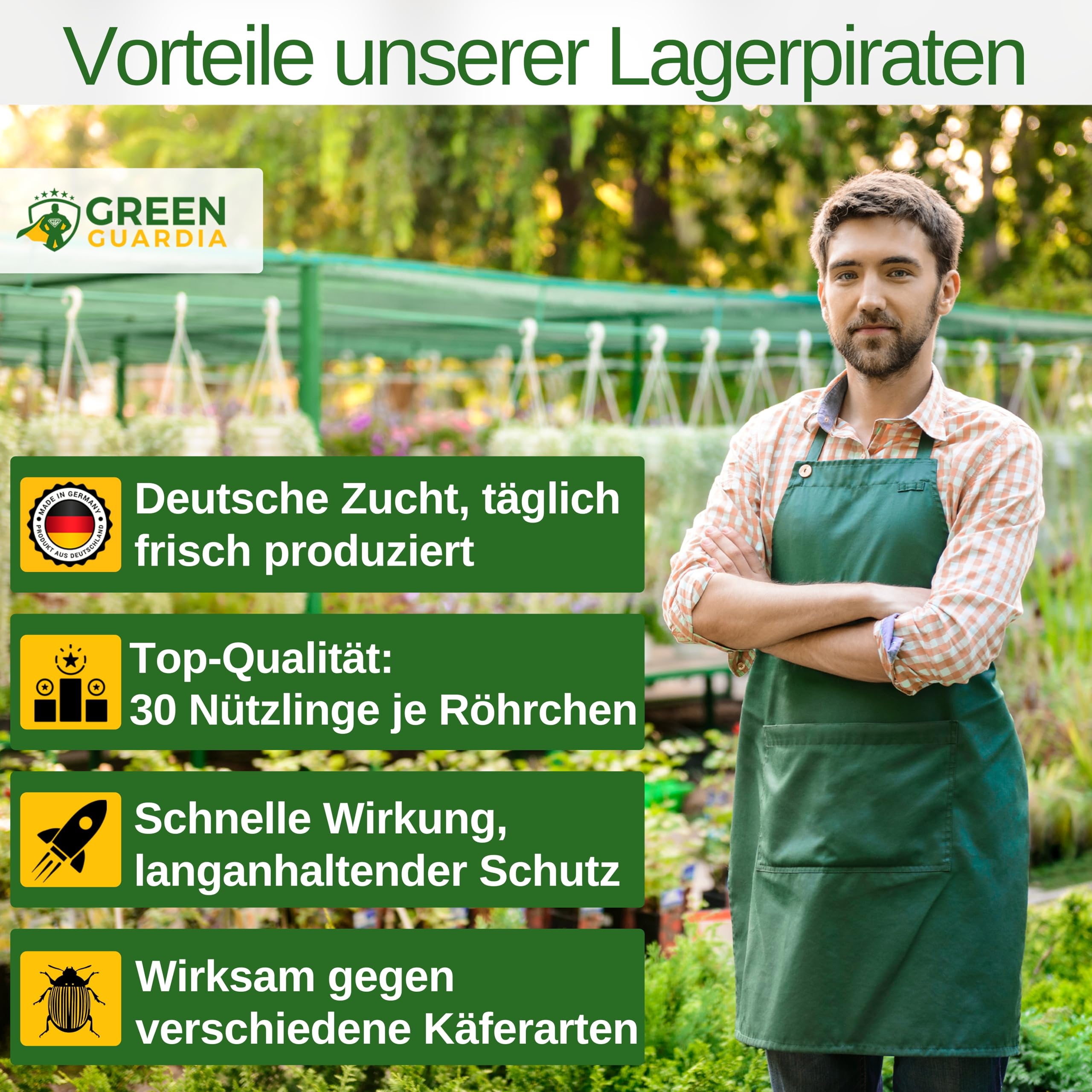 GREEN GUARDIA Lagerpiraci przeciwko bekonowi - 3 tubki po 30 pożytecznych owadów - skutecznie zwalczają chrząszcze, futrzaki i inne inne inne rodzaje owadów. Alternatywa dla pułapki na bekon i pułapka