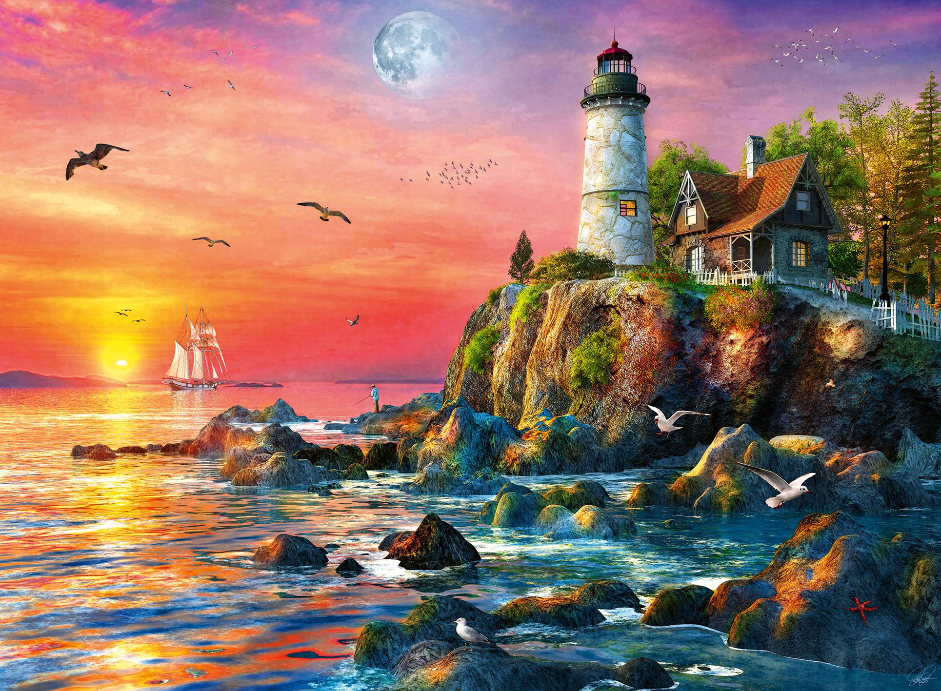 Ravensburger 12000217 - Faro al atardecer - puzzle 500 piezas – puzzle adultos y niños a patir de 12 años,
