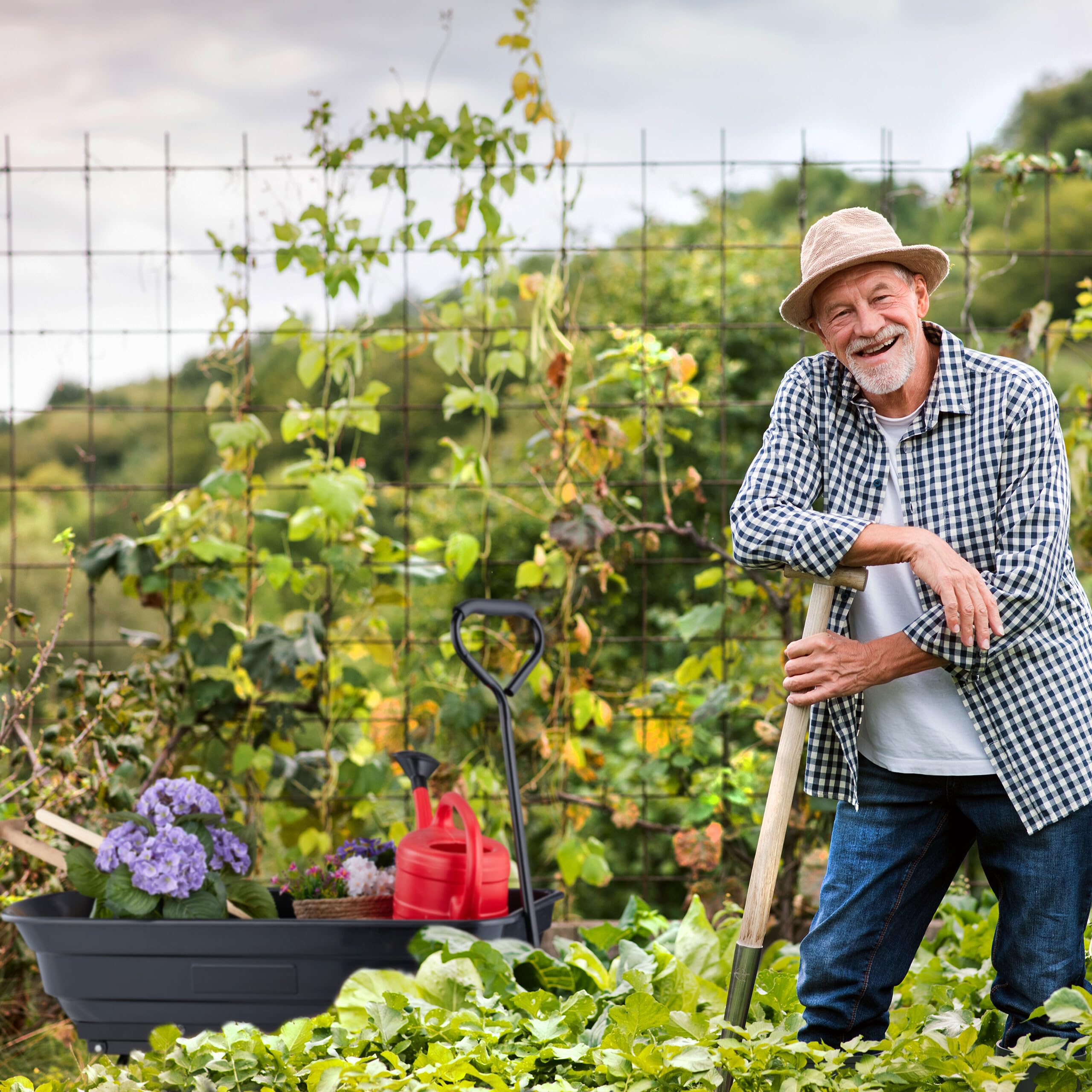 Relaxdays Gartenwagen, mit Kippfunktion, Gartenabfälle, 4 Luftreifen 3.50-4, bis 250 kg, Handwagen zum Ziehen, schwarz