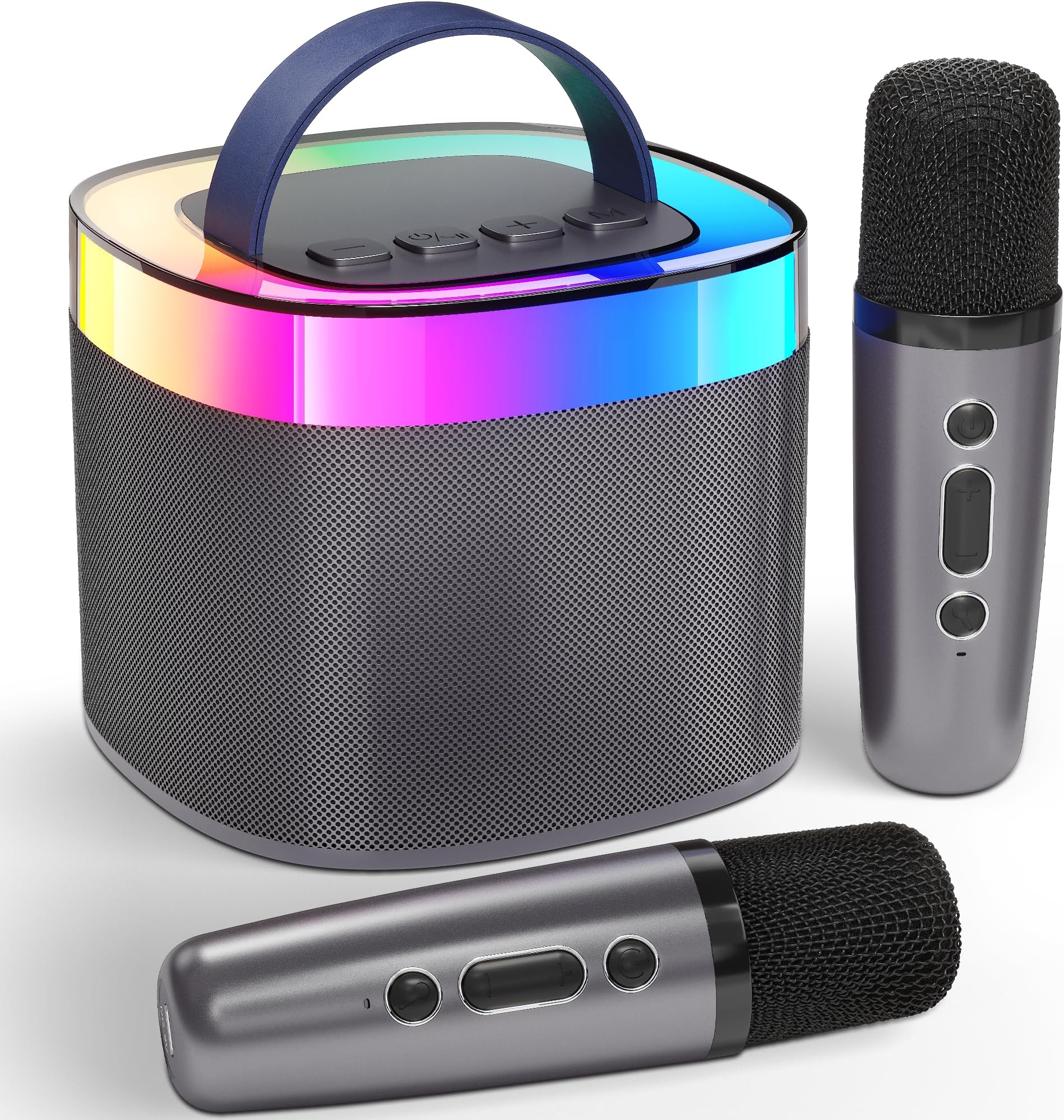 Karaoke Machine for Adults Kids, Portable Bluetooth Karokee Speaker with 2 Wireless Microphones, Singing Karaoke Machine Built-in LED Lights for Birthday Gifts, Family Home Party(Space Gray)