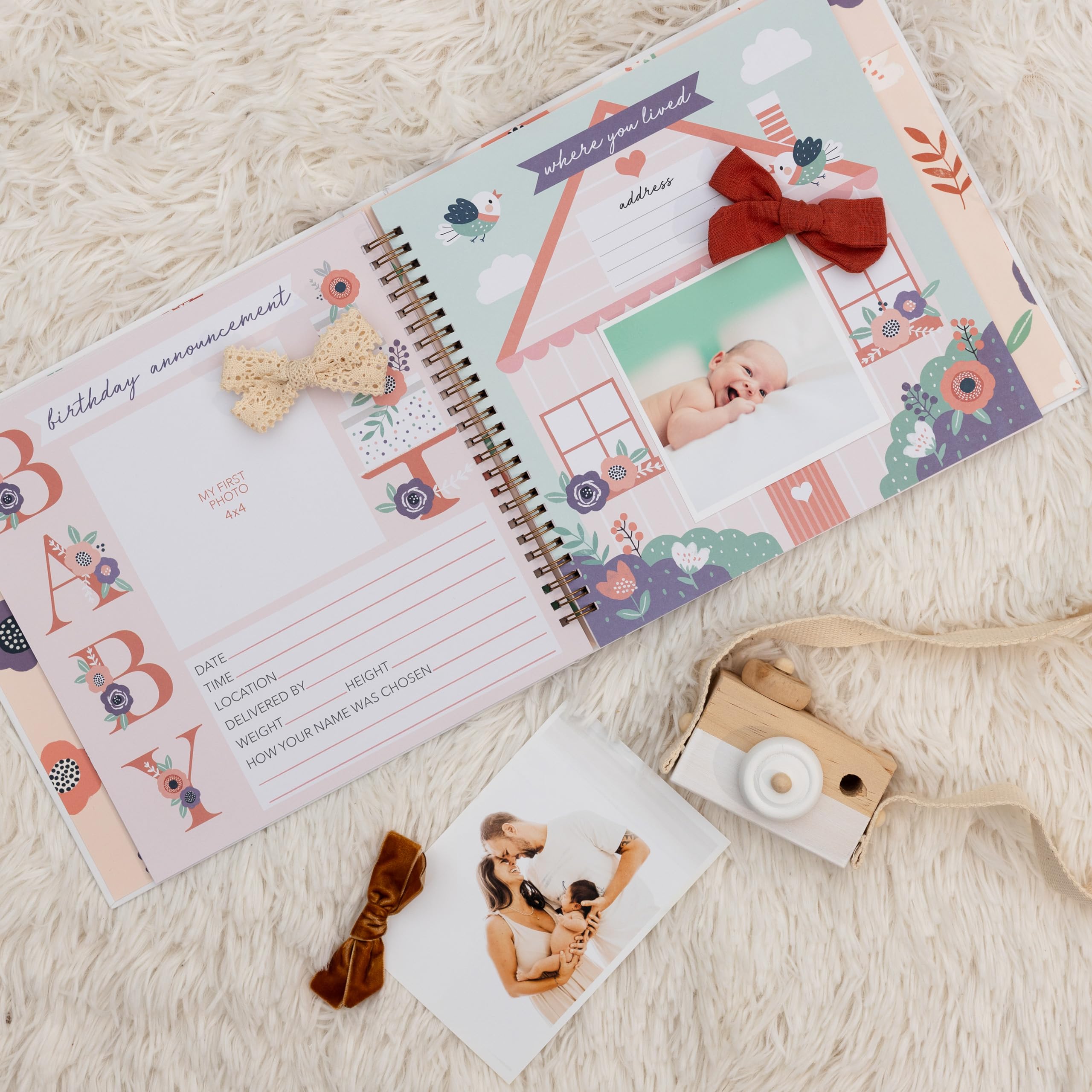 Album dei ricordi per bambine – Album per bambini per i primi 5 anni – Ricordo per foto di bambini, copertina rigida, floreale