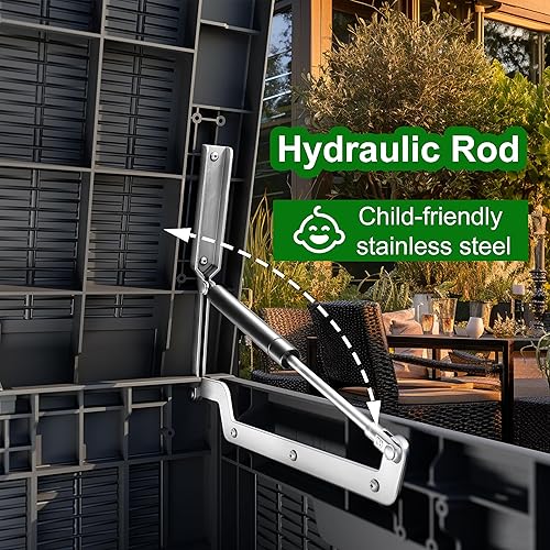 Miniatura 3 de Caja de mimbre de 100 galones, contenedor de almacenamiento impermeable con cerradura para accesorios de piscina, muebles de patio, cojines,