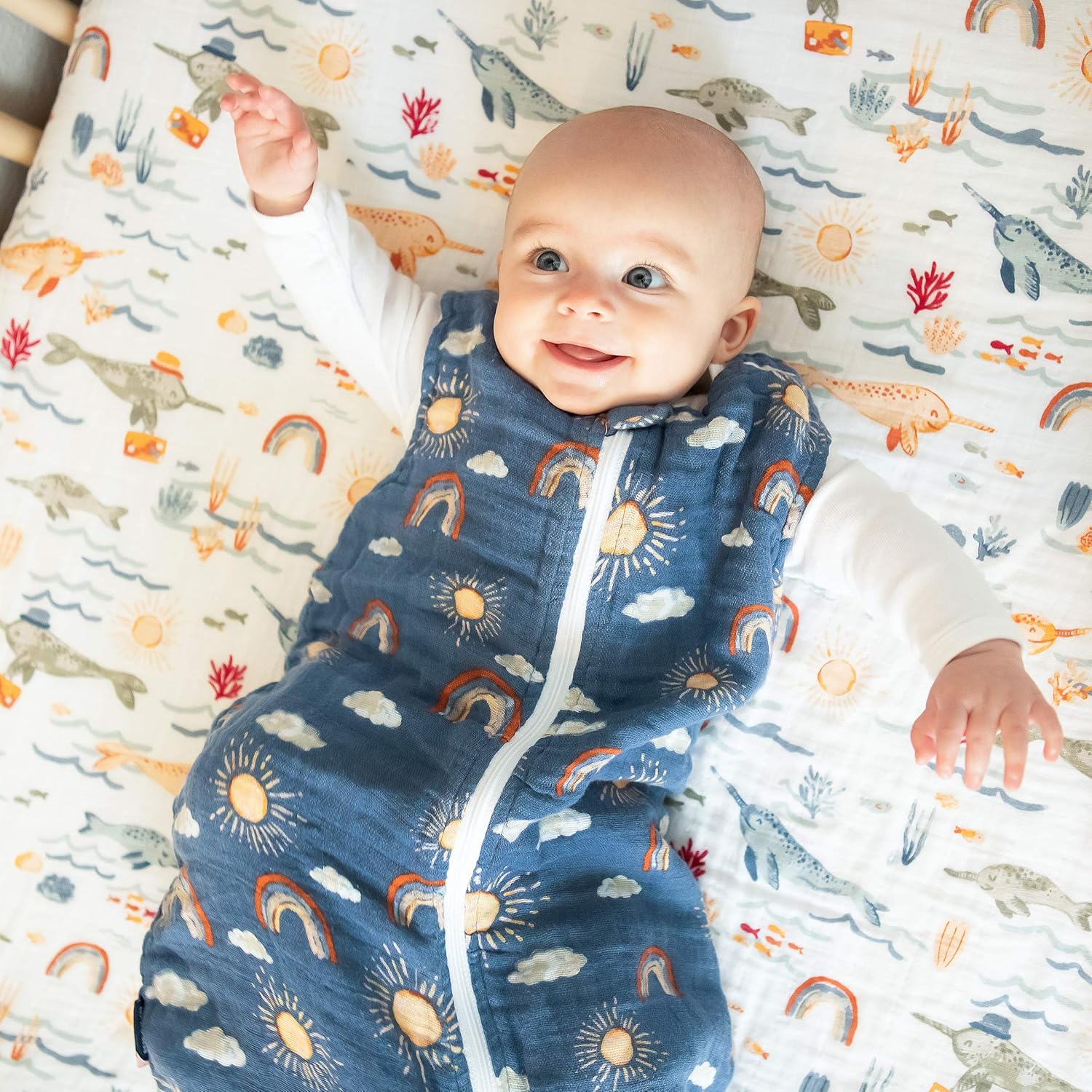 Bebe au Lait Classic Muslin Bedtime Sleeper, 6-12 Months - Hello Sunshine