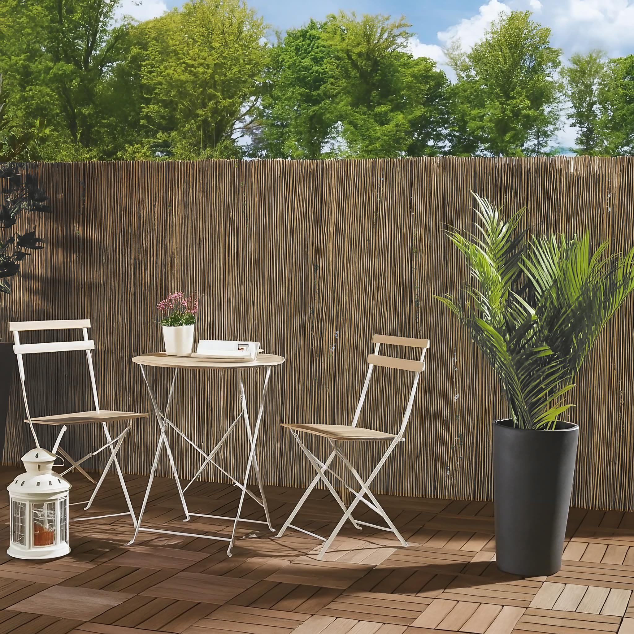 ESTO Canisse En Bambou Naturel Pour Extérieur, Clôture Décorative En Bambou Baril Bambou, Filet Franges Privacy (1,5 x 5 mètres)