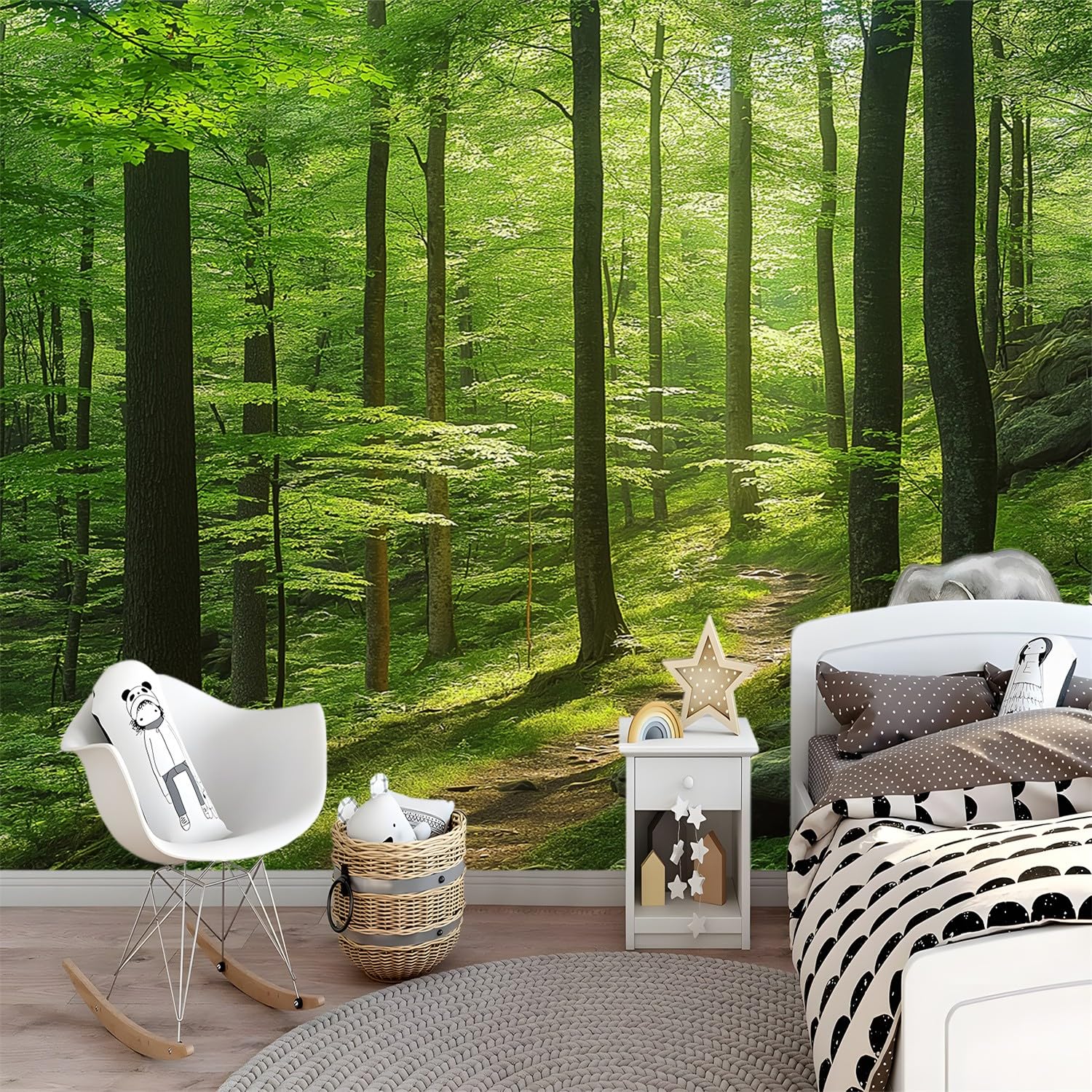 Tapeta ścienna tapeta w rolce dżungla drzewa dekoracja pokoju dziecięcego pokój dziewczęcy pokój dziewczęcy efekt 3D zielony klej papierowa dekoracja 350 x 256 cm