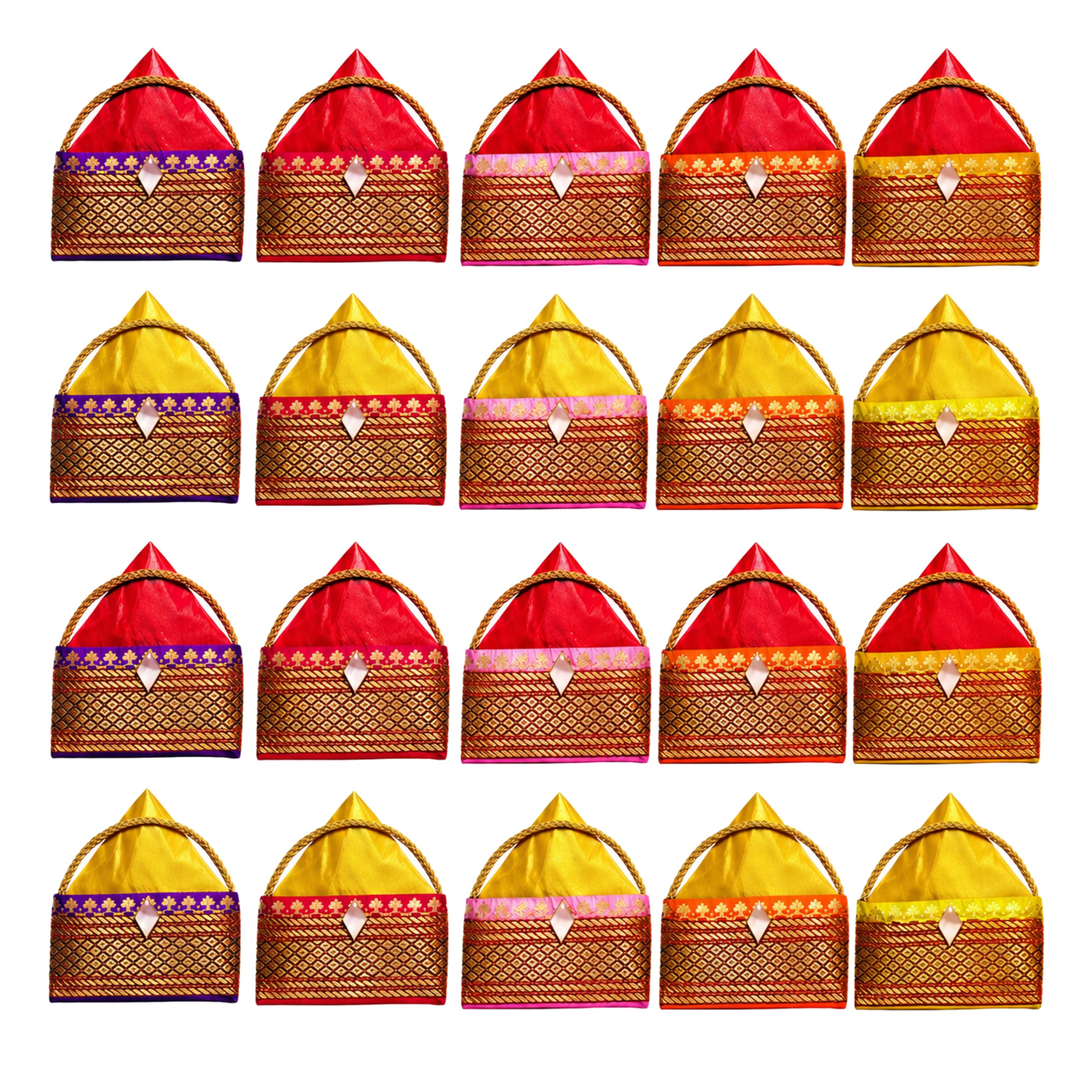 Match Made Haldi Kumkum Return Gifts Potli Bags | Pasupu Thamboolam for Wedding & Pooja | Silk Cloth Haldi Kumkum Pouches for Makar Sankranti Womens | Festive Gifts for Family & Guests – 20 Pieces