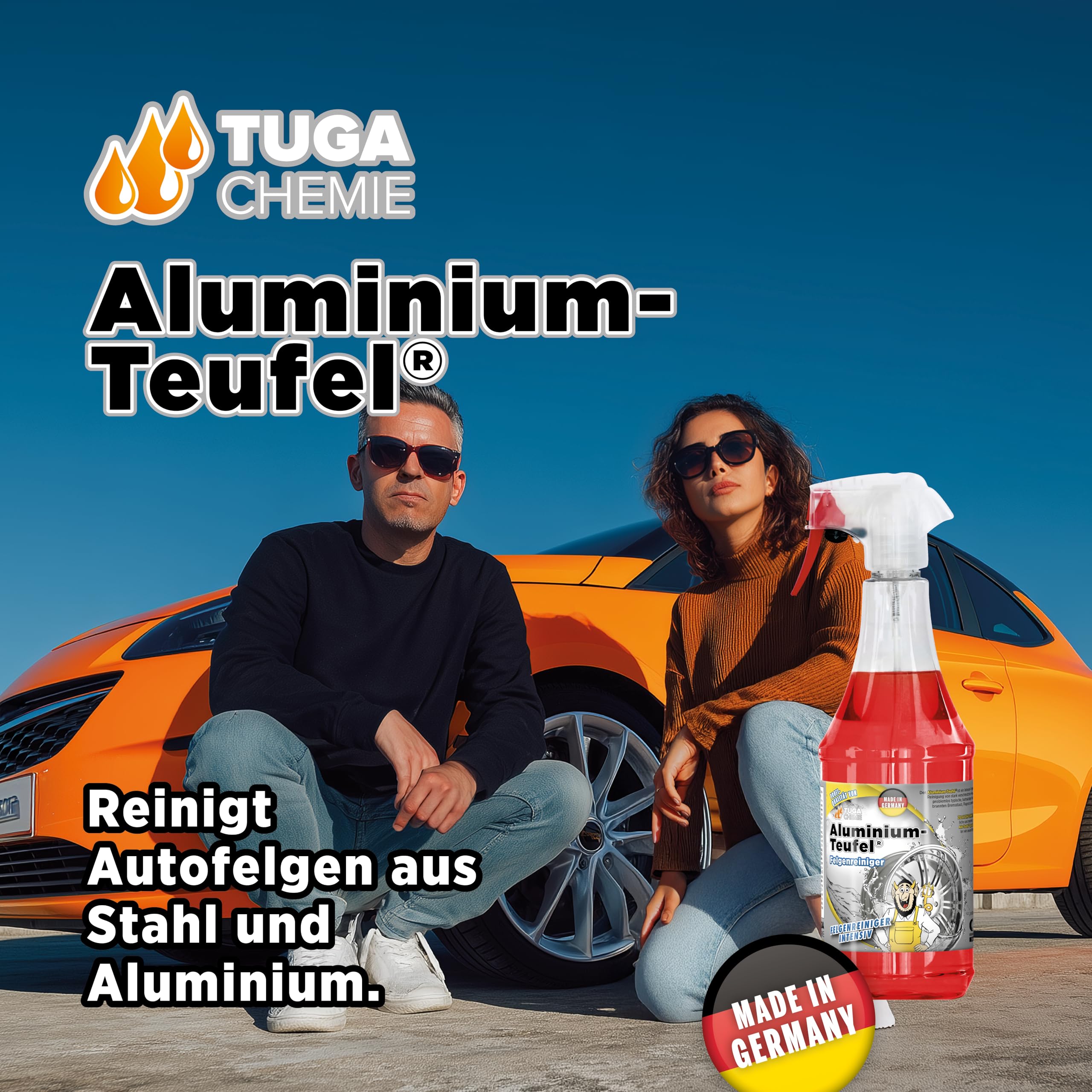TUGA Chemie Aluminium-Teufel Felgenreiniger– säurehaltig, extra stark gegen Bremsstaub & Flugrost, für Alu- und Stahlfelgen, Felgenreiniger - 5 L Kanister - Made in Germany