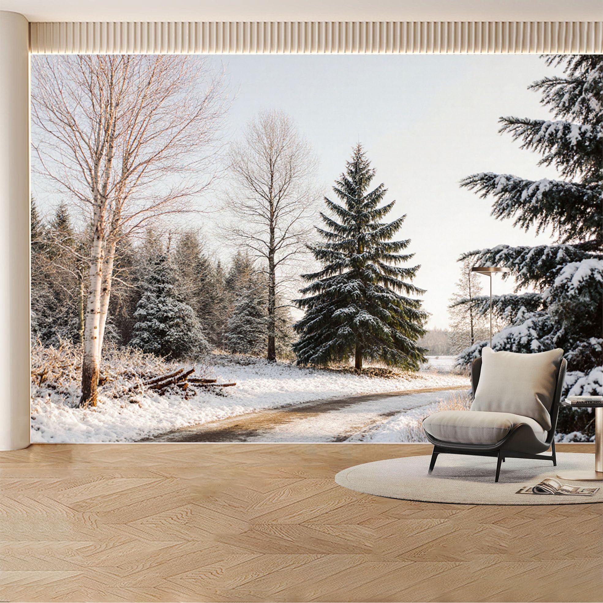 Custom Wall Mural Wallpaper Snowy Forest Pine Trees Landscape 3D Effect Wall Decor Large Wall Art Misty Minimalist Removable SelfAdhesive Large Photo for Living Room， Bedroom， Office