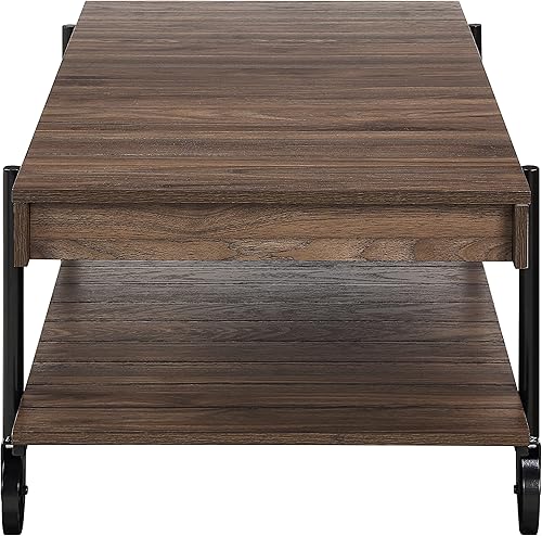 Miniatura 74 de Furniture of America Cleon Industrial - Juego de mesa de sofá y mesa de sofá con ruedas para sala de estar, color negro y roble rústico (3 piezas)