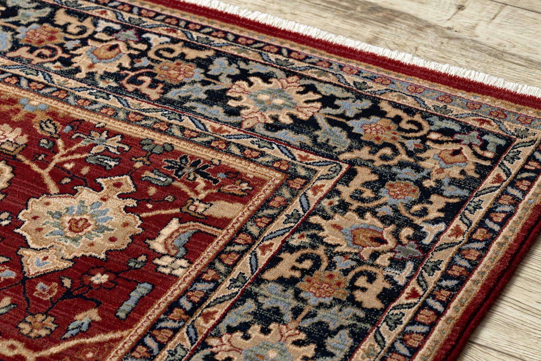 rugsx Tapis en Laine KESHAN Franges, Classique Oriental, Tapis Traditionnel, pour la Chambre, Le Salon, la Chambre à Coucher, de Haute qualité Beige/Bordeaux/Bleu foncé 120x145 cm