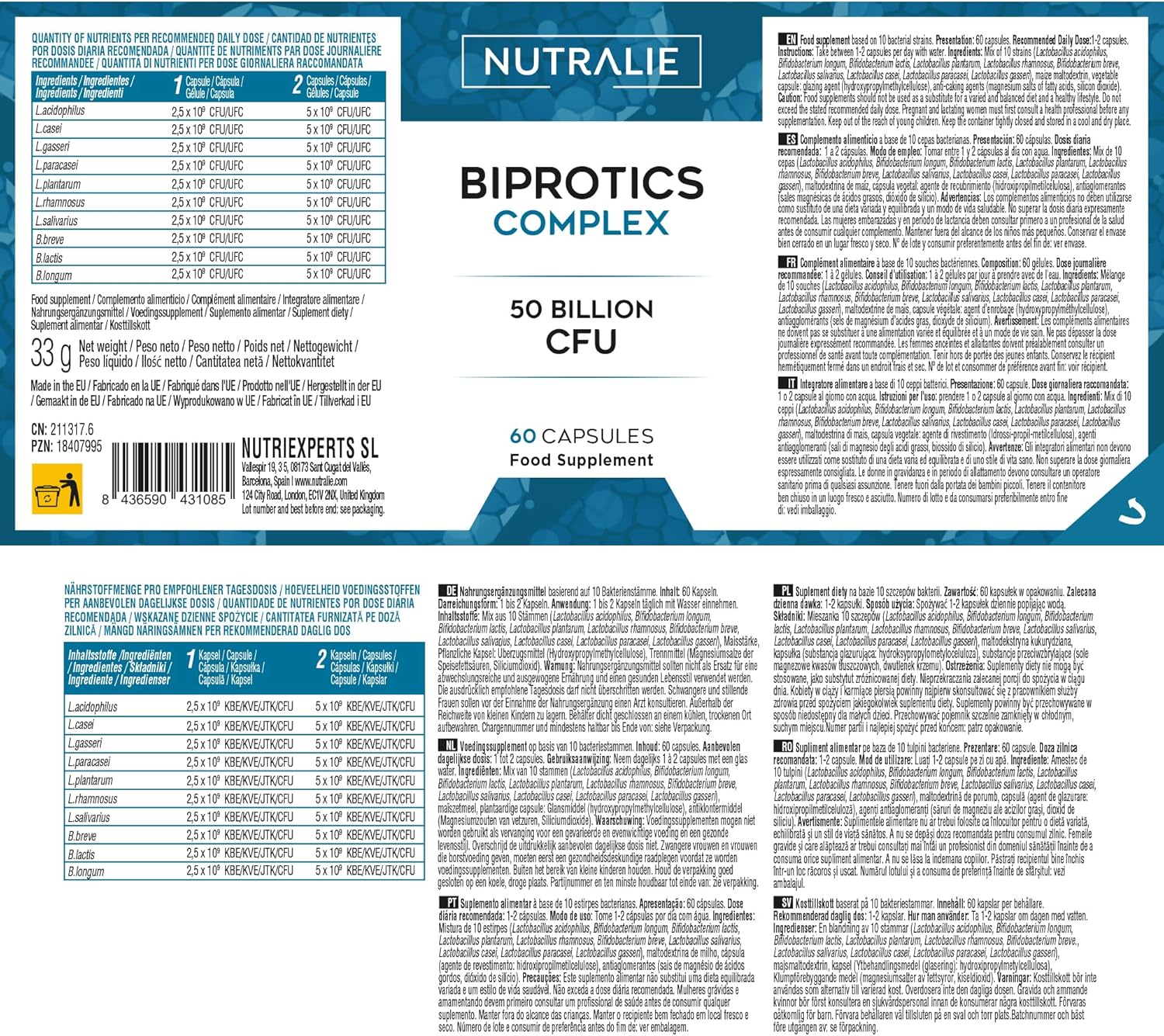 Probiotic Lactic Ferments 10Strains - 50 Billion UFC 7 -