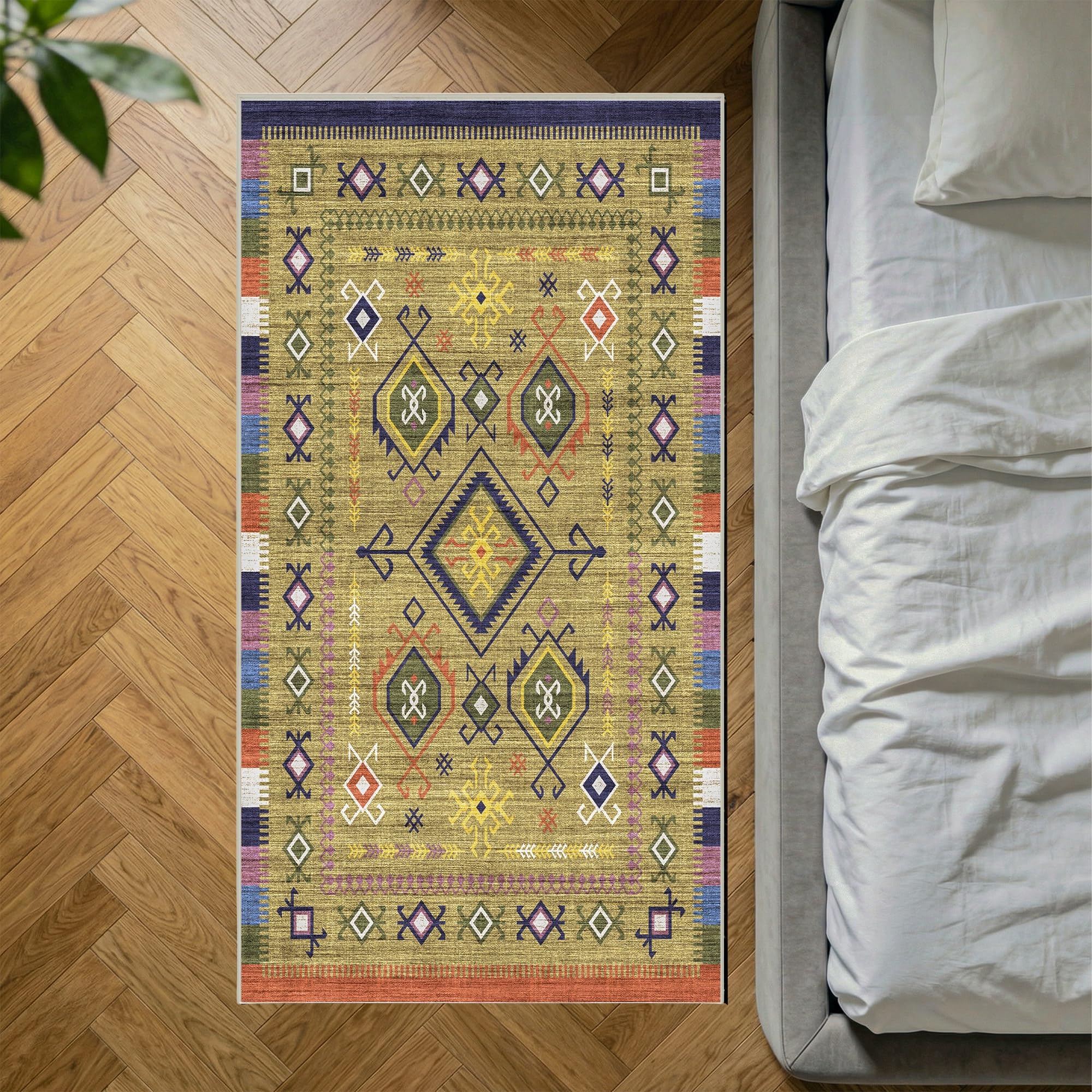 Decoranddecor Boho Kitchen Rug 80x150cm Washable Bedroom Non-Slip