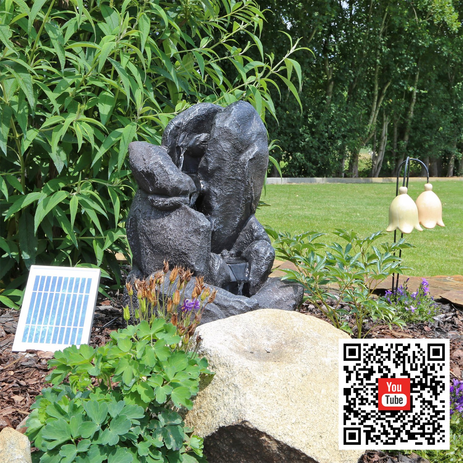 CLGarden Solar Springbrunnen NSP14 mit Akku LED Beleuchtung Gartenbrunnen Kaskadenbrunnen Wasserspiel Solarbrunnen für Garten Balkon Terrasse