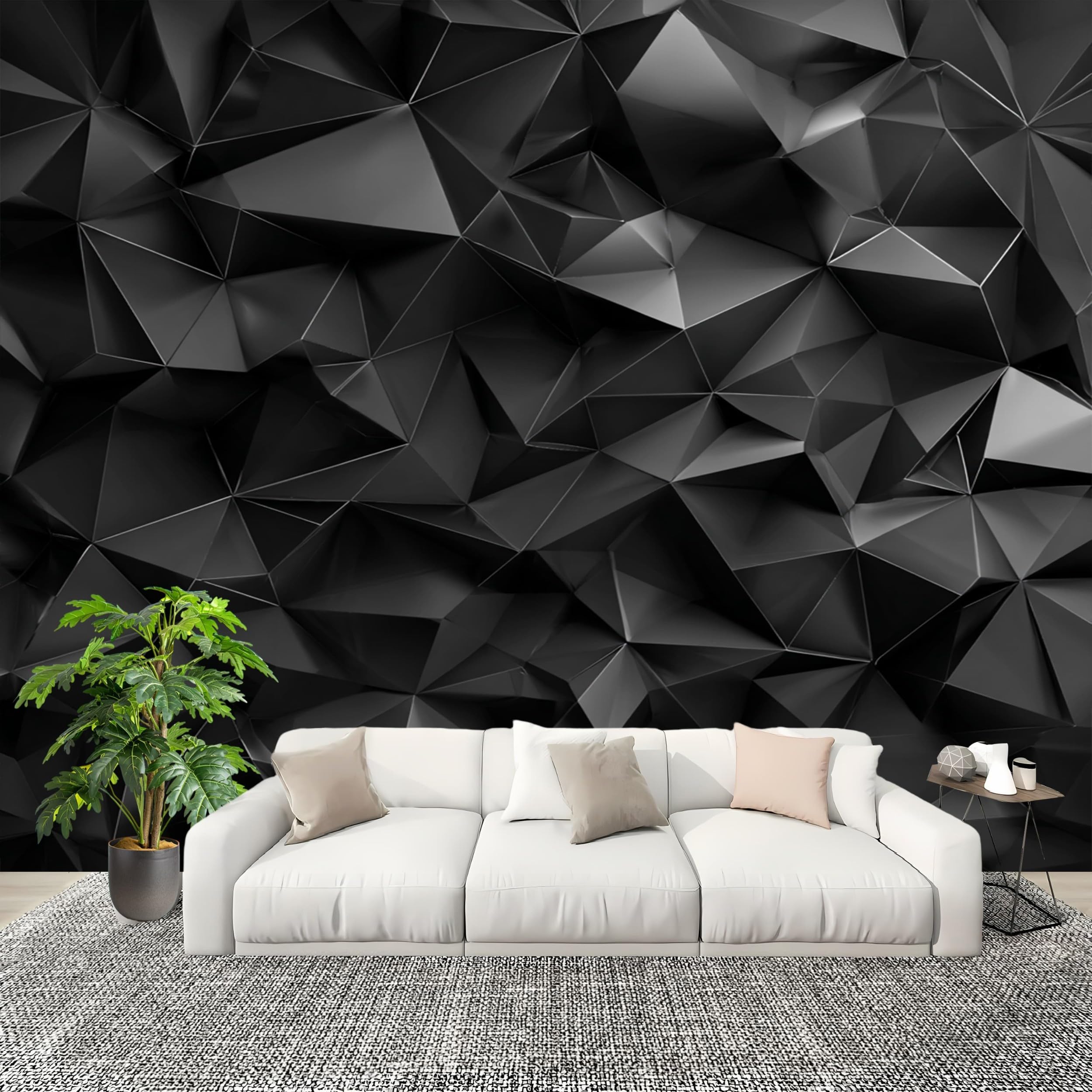Papier peint panoramique 3D geometric modern noir 250x175 cm pour salon