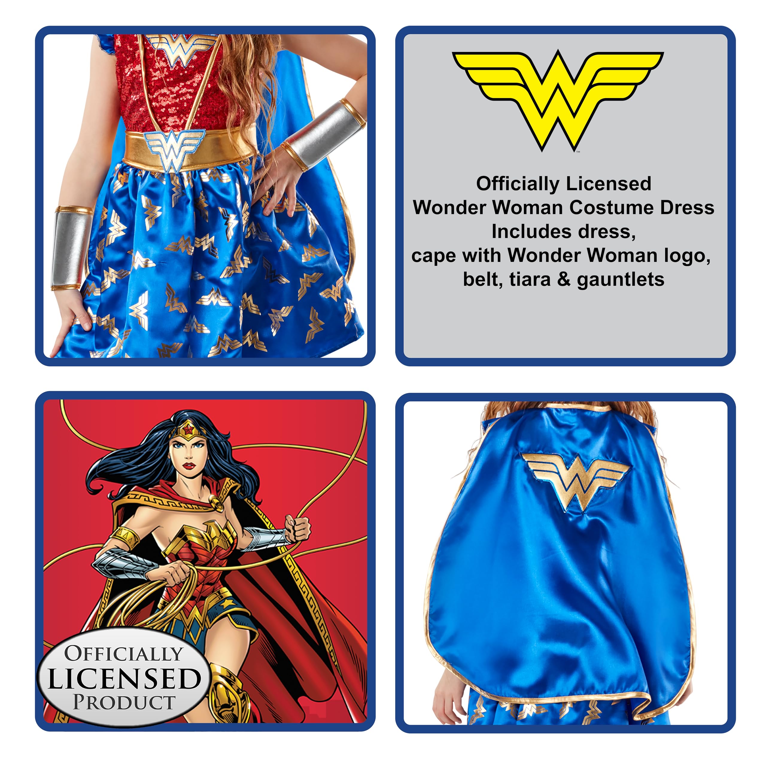 Rubie's Dziewczęca sukienka kostiumowa DC Comics Wonder Woman z peleryną i diadem, L