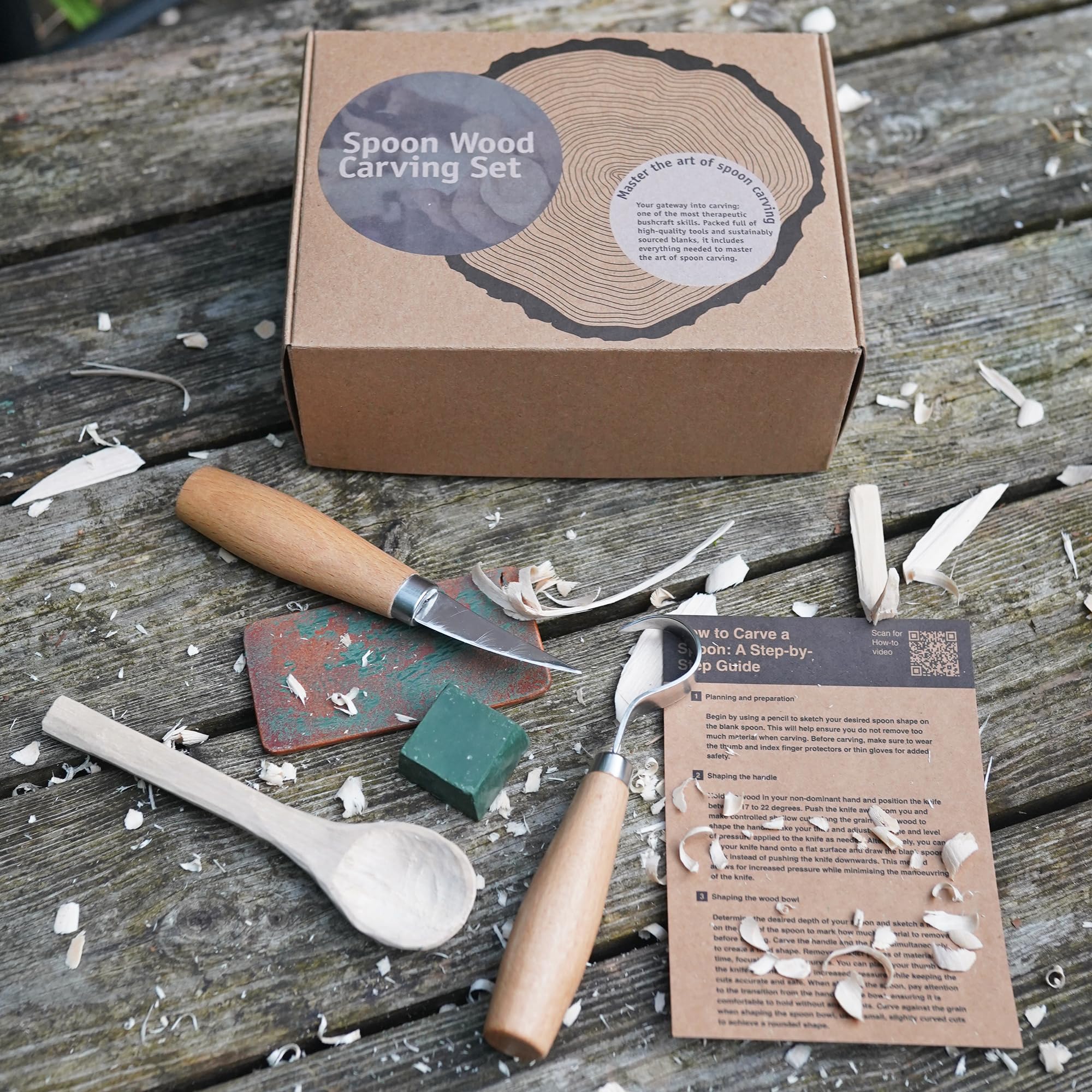 Forest Fundamentals Spoon Carving Kit | 7-Piece Beginner Spoon Carving Whittling Woodworking Kit | Traditional Making and Components | Complete Spoon Carving