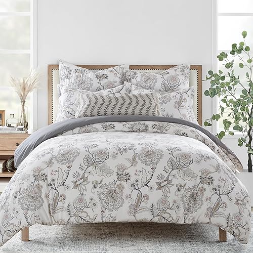 Levtex Home Ophelia Blush Reversible King Duvet Cover Set (106x94in) with 2 Pillowcases (36x20in) - Floral Bedding - Blush, Grey - Rayon King Size