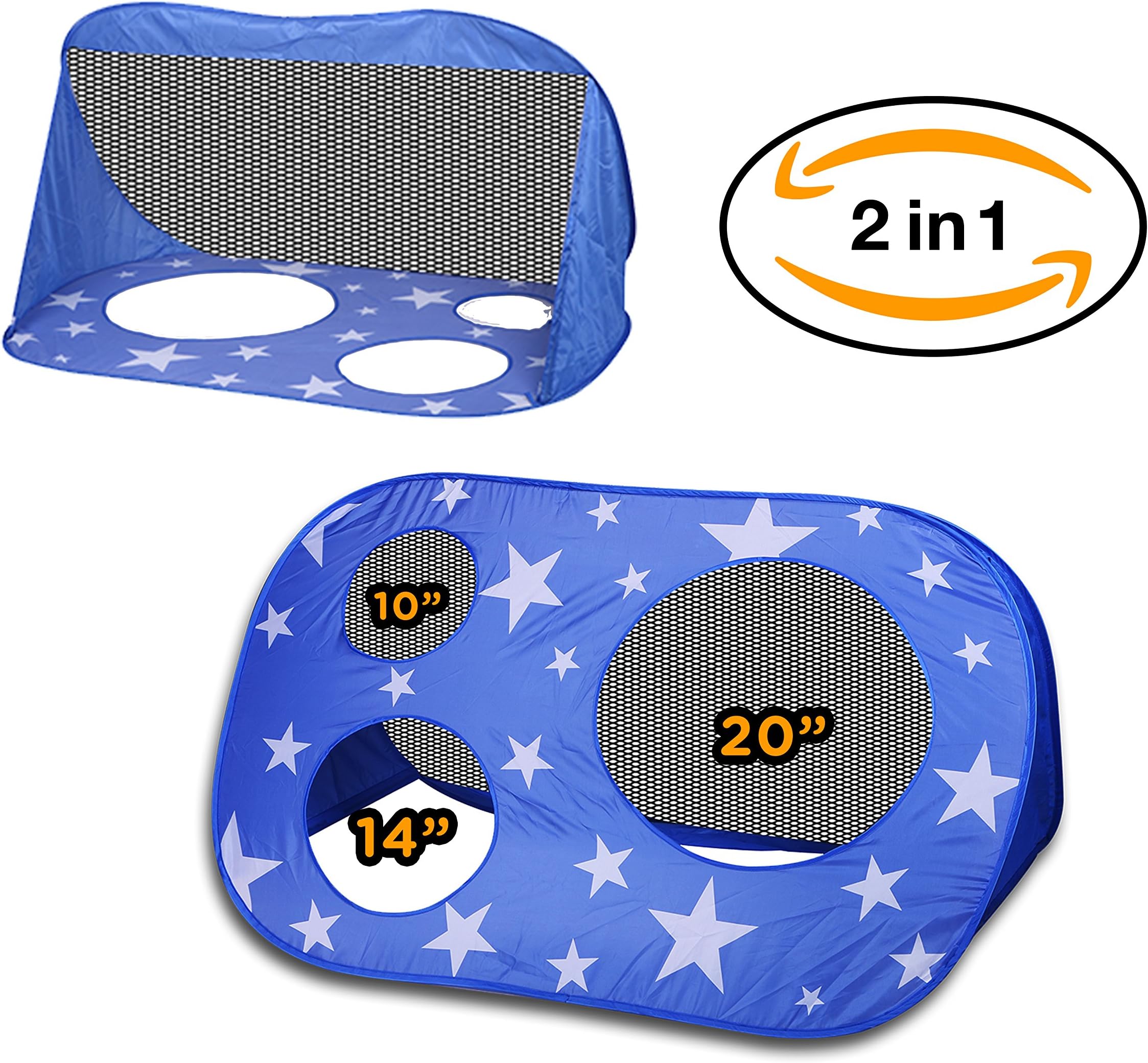 Kids Soccer Goal Target for Toddler and Baby Toy Set for Boys and Girls Children, Indoor and Outdoor Portable Pop Up Tent with Poles, Stakes and Carry Bag, Blue