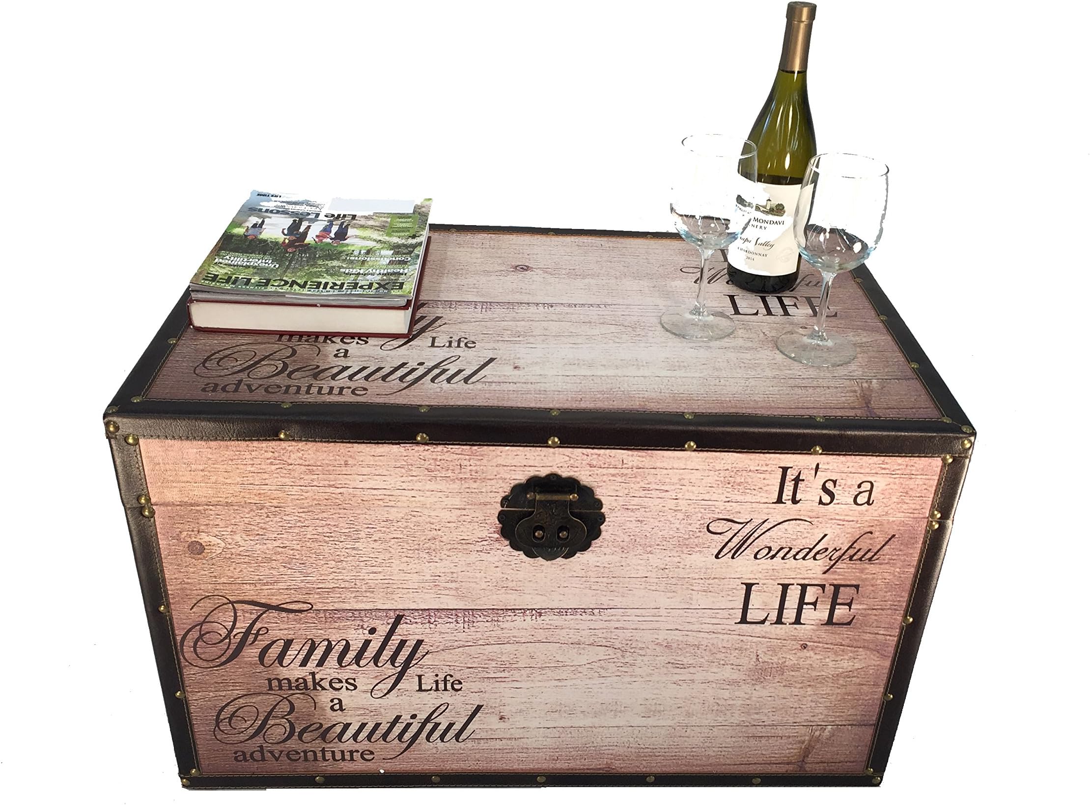 Beautiful Family Large Wood Storage Trunk Wooden Treasure Chest