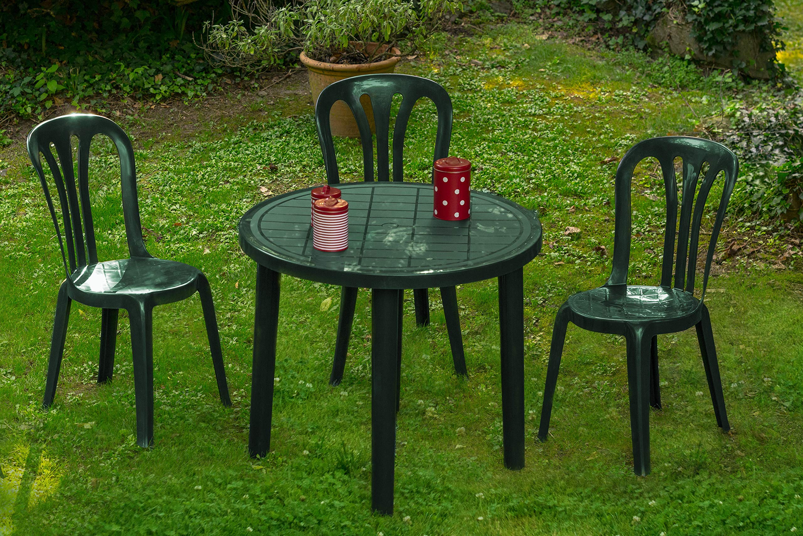 resol grupo RESOL Tossa Mesa Jardín Comedor Exterior Ø86 Redonda | 2 ó 4 Personas | Ligera, con Agujero Central para Sombrilla | Protección UV para Uso en Patio, Terraza o Porche - Color Crema