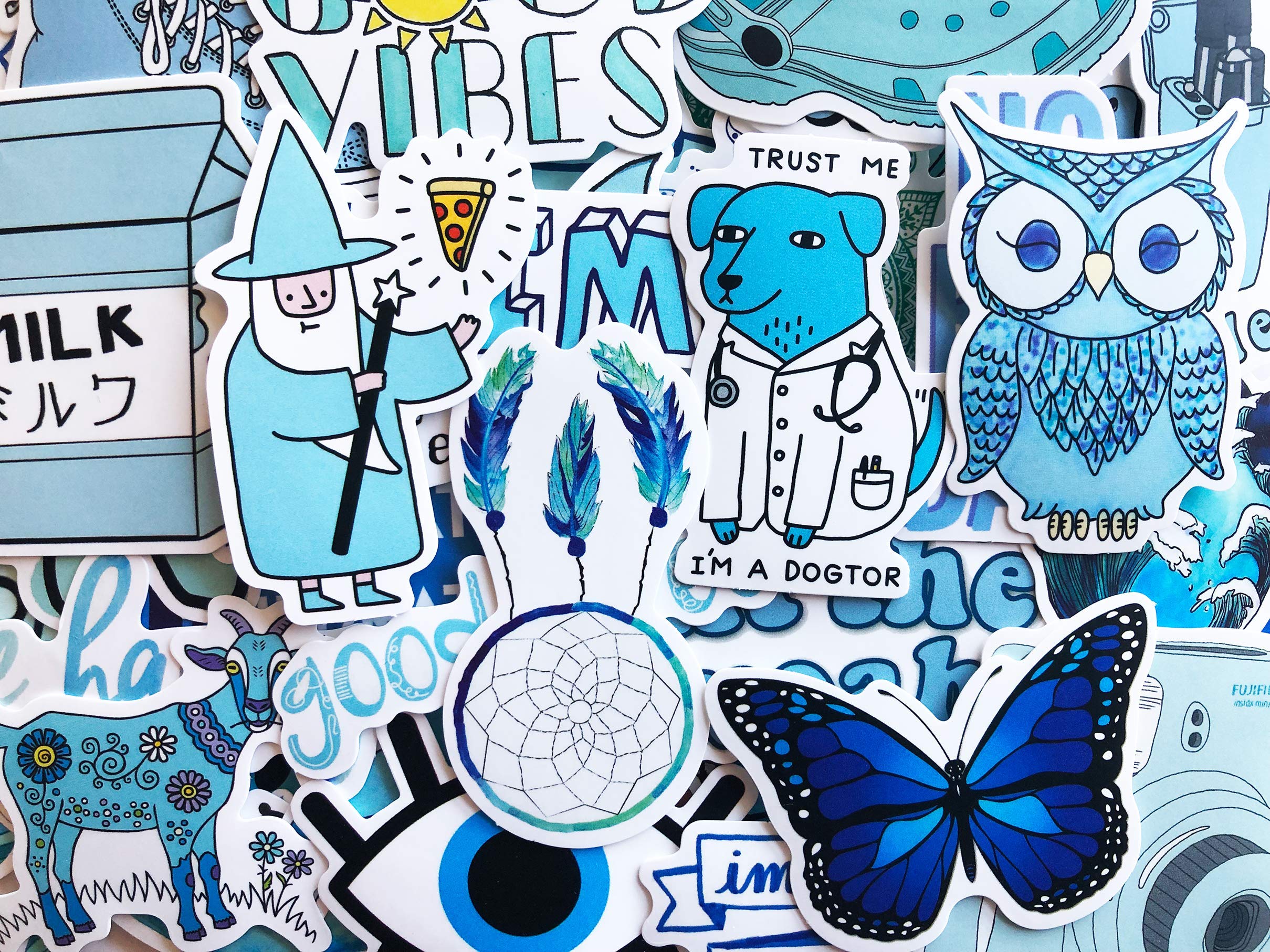 15 Random Blue Animals Owl Dog Butterfly Ocean Watercolor Stickers