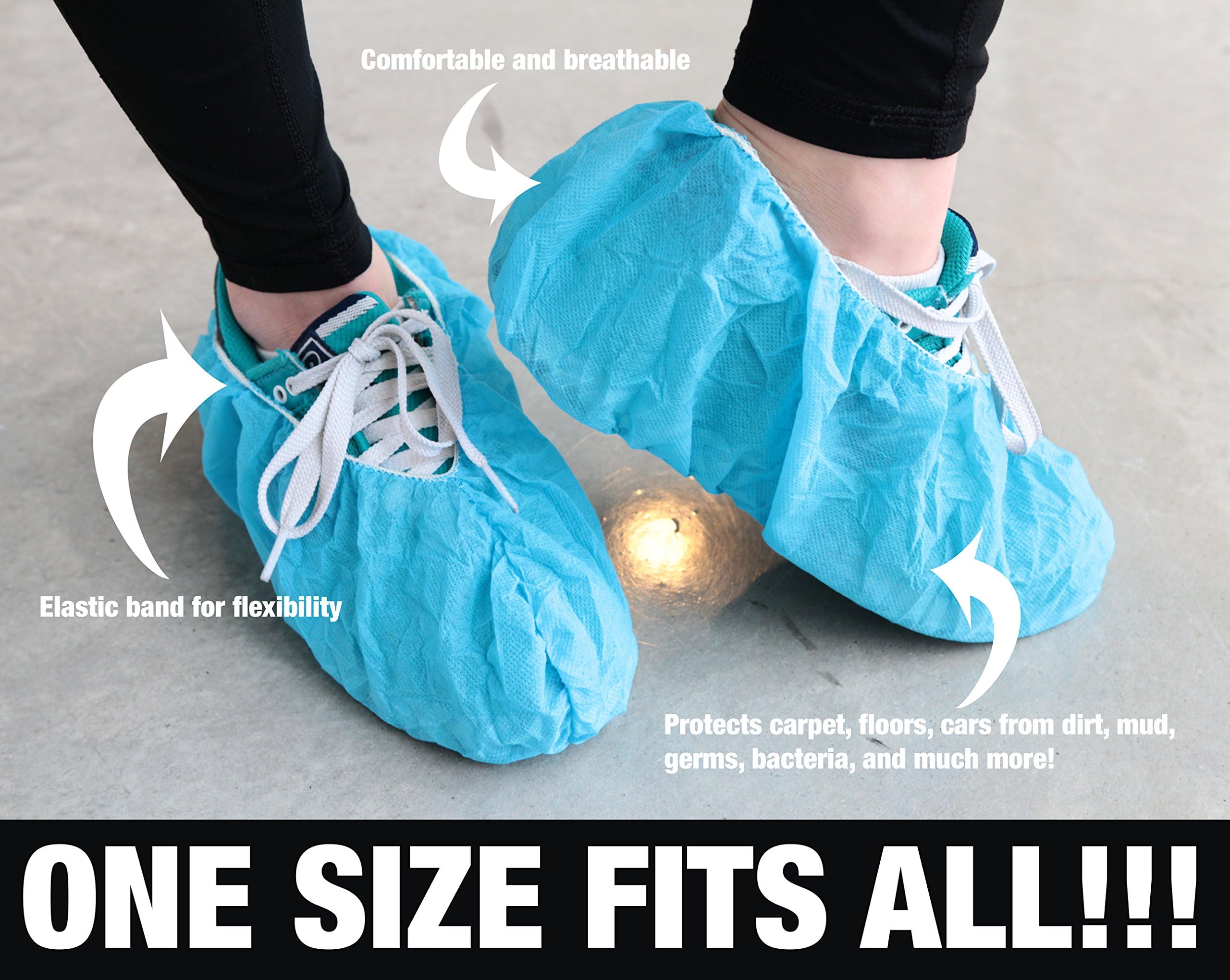 Disposable Booties Shoe Covers (110 count), one Size durable boot and shoe covers, non slip, water resistant, construction painting, indoor carpet floor protection, medical workplace, cleaning