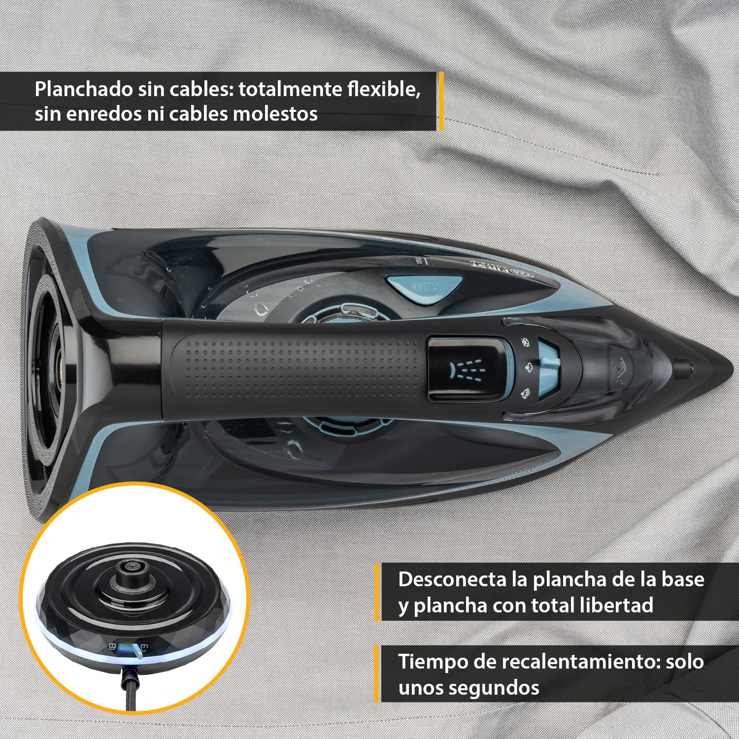 TZS First Austria - Plancha de vapor sin cable con estación 2400W - Con depósito de 450 ml, sistema antigoteo, temperatura e intensidad regulable y suela de cerámica - Con vapor vertical