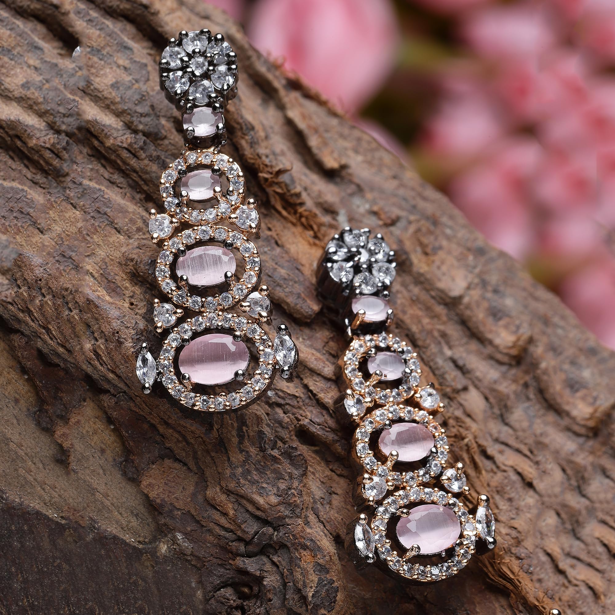 Intramural Quirky Drop Earrings with Rhodium American Diamond