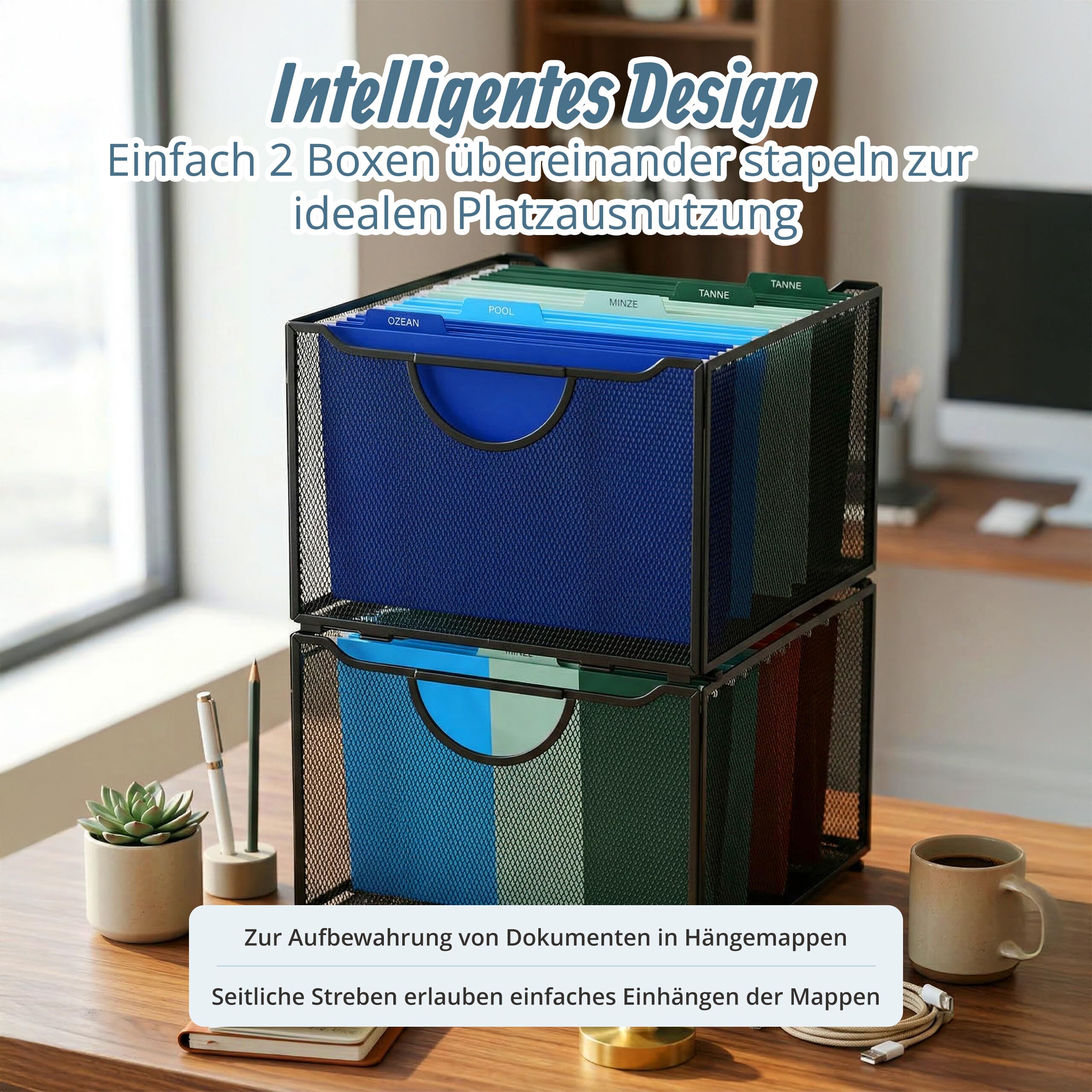 Relaxdays Hängeregister Box, Hängemappen, HxBxT: 26 x 39 x 34 cm, mit Griff, Stahl, stapelbare Büro Aktenbox, schwarz