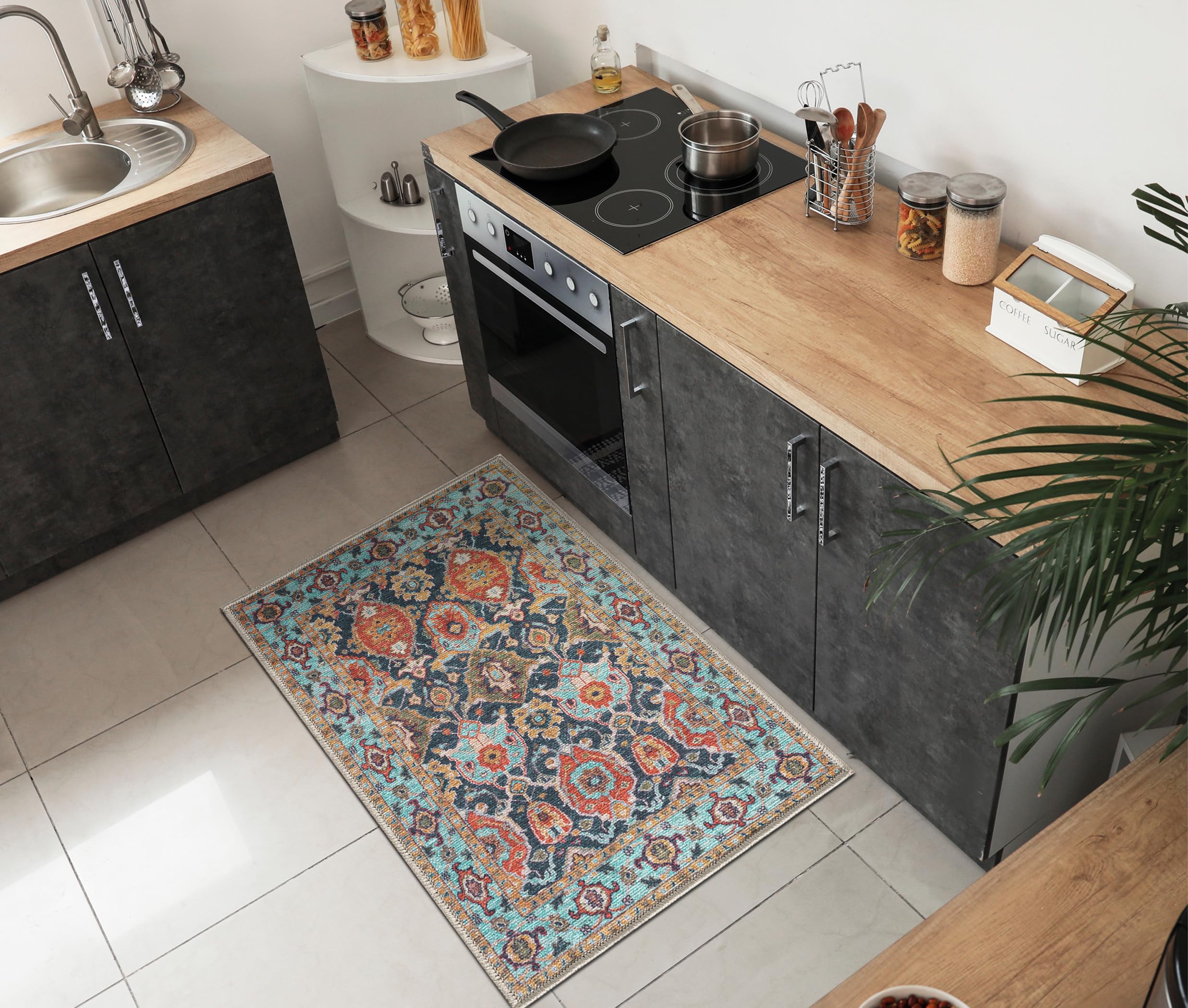 Keen Home Design 2x3 Rug - Machine Washable Entry Rug with Non-Slip Backing, Ideal for Enteryway, Kitchen, Bathroom, Laundry Room - Vintage, Easy