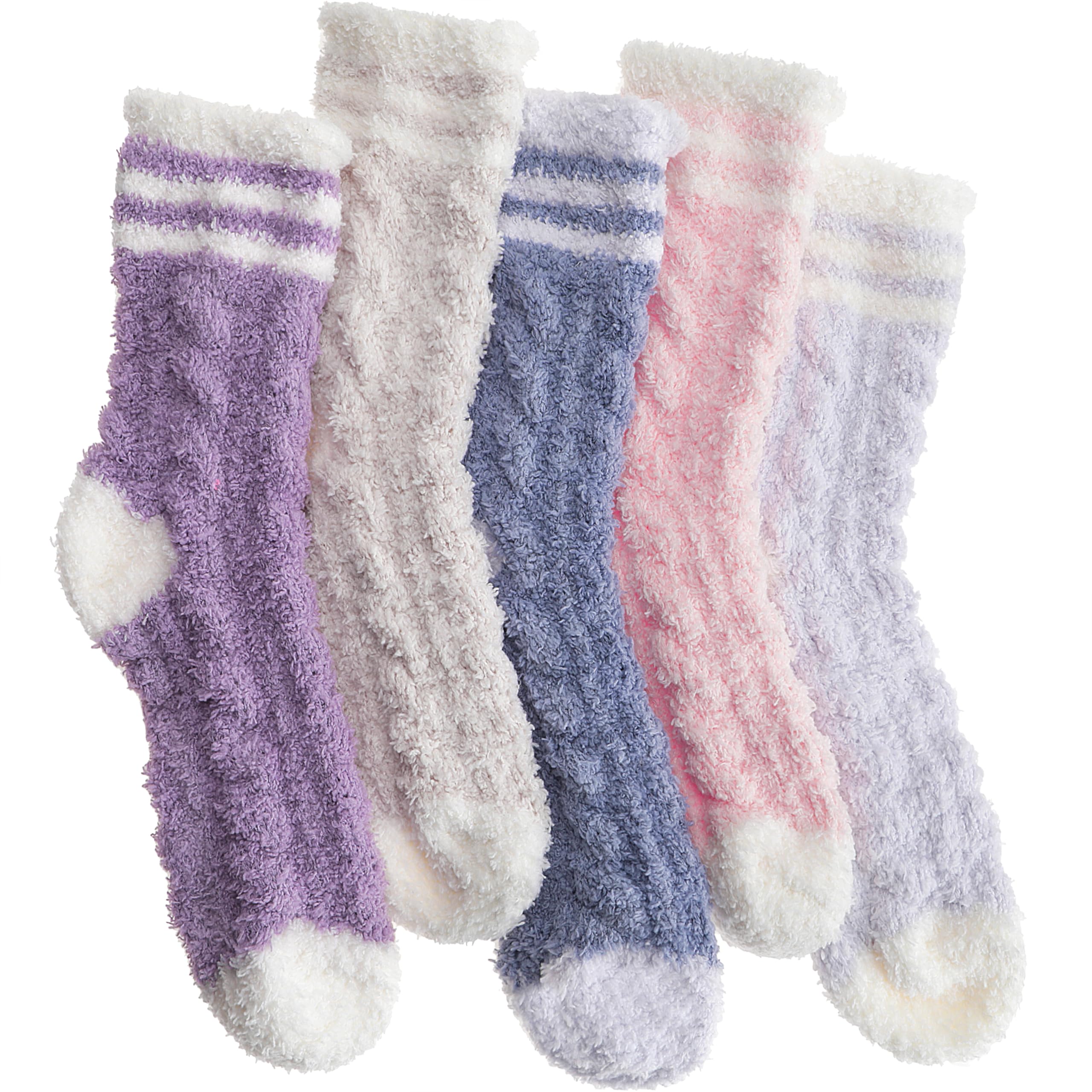 Ebmore Women's Stripe Weave B Fluffy Socks Slipper Bed Comfy Fleece Cabin Plush Warm Sleep Soft Cosy Winter Christmas Gifts Stocking Fillers For Mum Socks(Stripe Weave B)