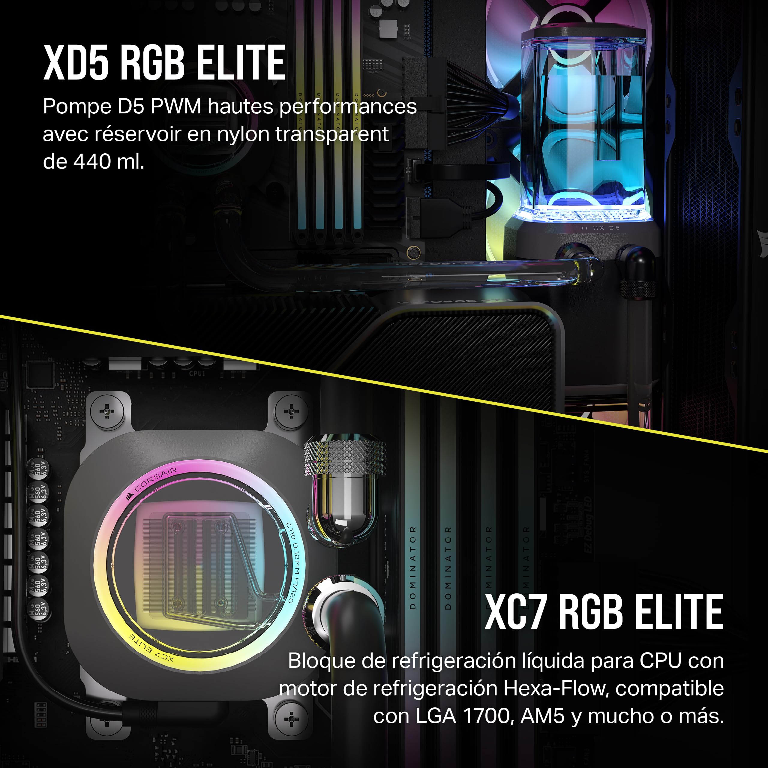 CORSAIR Hydro X Series iCUE Link XH405i Kit de Watercooling Personnalisé – Waterblock pour Processeur XC7 Elite – Pompe/Réservoir D5 XD5 Elite – 3 Ventilateurs RGB QX120 – Gris Furtif