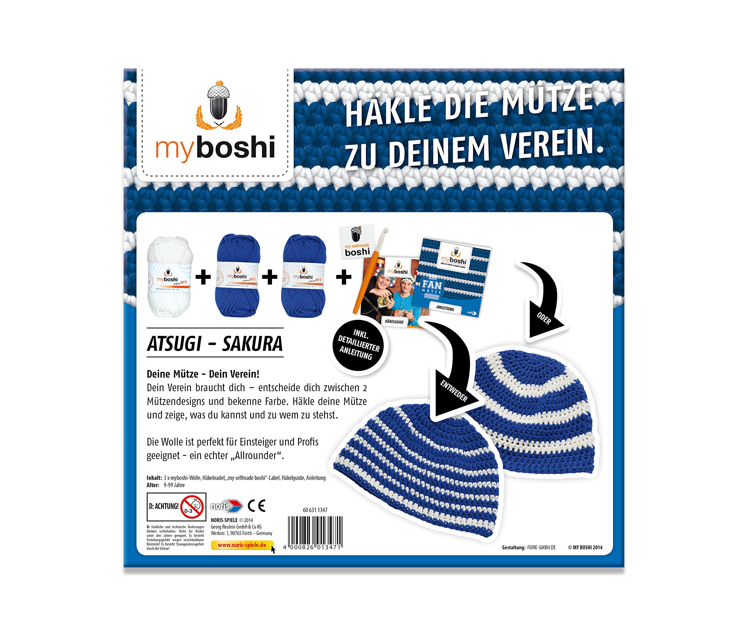 Noris Spiele 606311347 My Boshi, czapka dla fanów, w kolorach klubu, niebiesko-biała