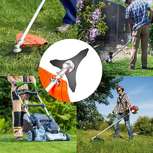 Miniatura 6 de Cuchilla de repuesto de acero al carbono de 10 x 3 dientes, cuchillas de repuesto para cortacésped con 2 kits de adaptadores diferentes, compatible