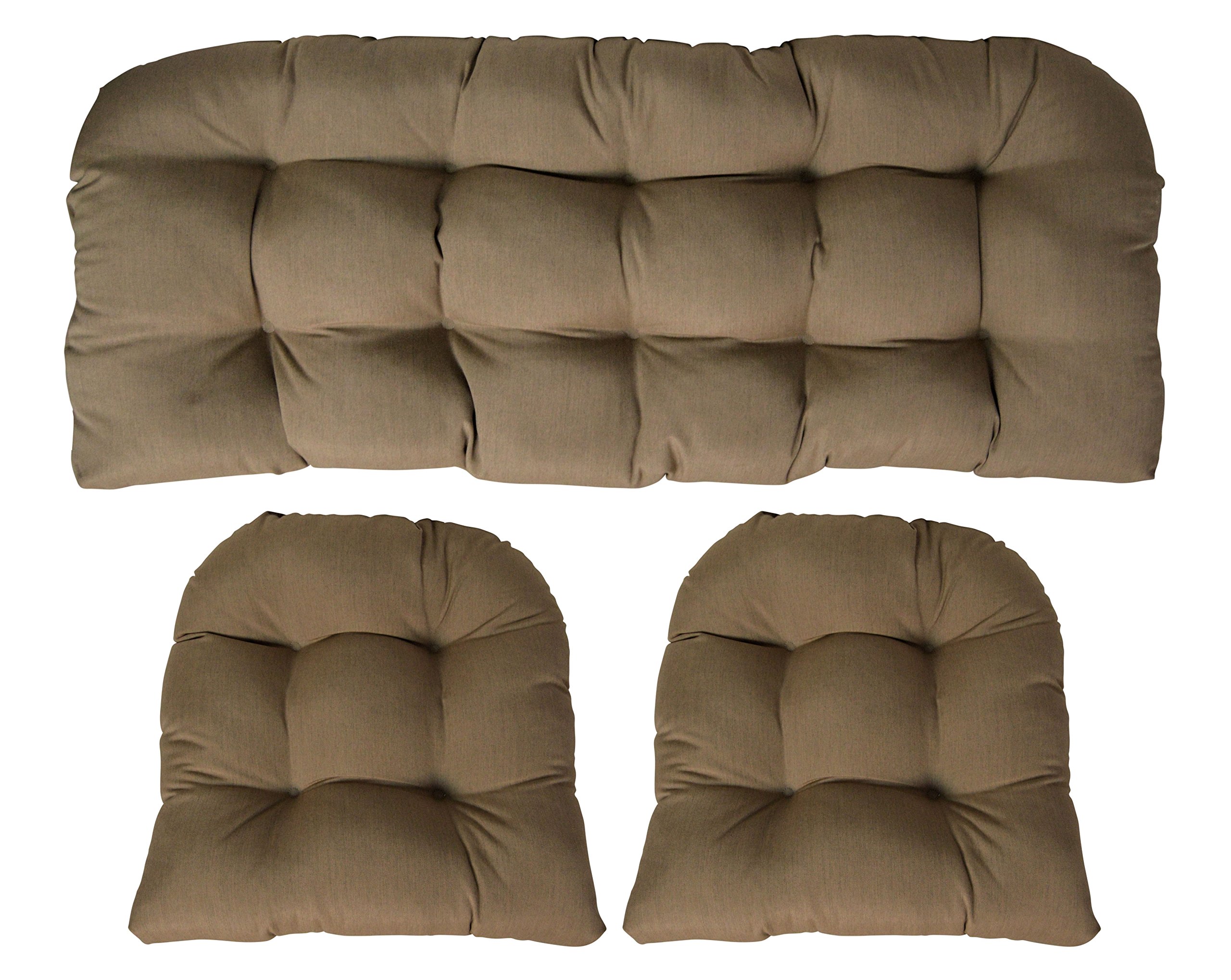 RSH DECOR Sunbrella® Canvas Heather Beige Large 3 Piece Wicker Cushion Set - Indoor/Outdoor Wicker Loveseat Settee & 2 Matching Chair Cushions - Tan/Beige