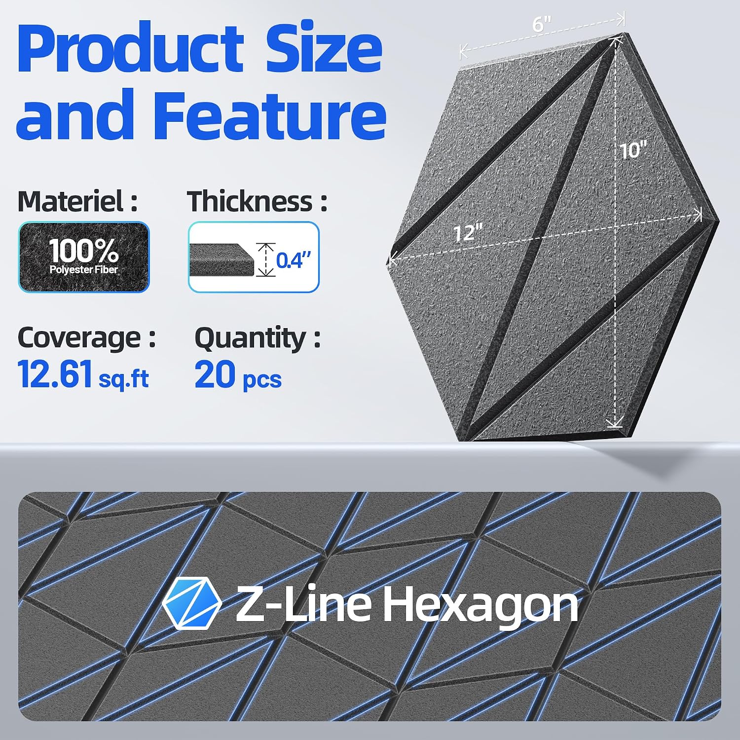 20 Pack Acoustic Panels with Self-Adhesive 12"X10"X0.4" Sound Proof Foam Panels for Walls, High Density Soundproof Wall Panels, Z-Line Hexagon Sound Dampening Panels for Home Studio Decor Office-Black