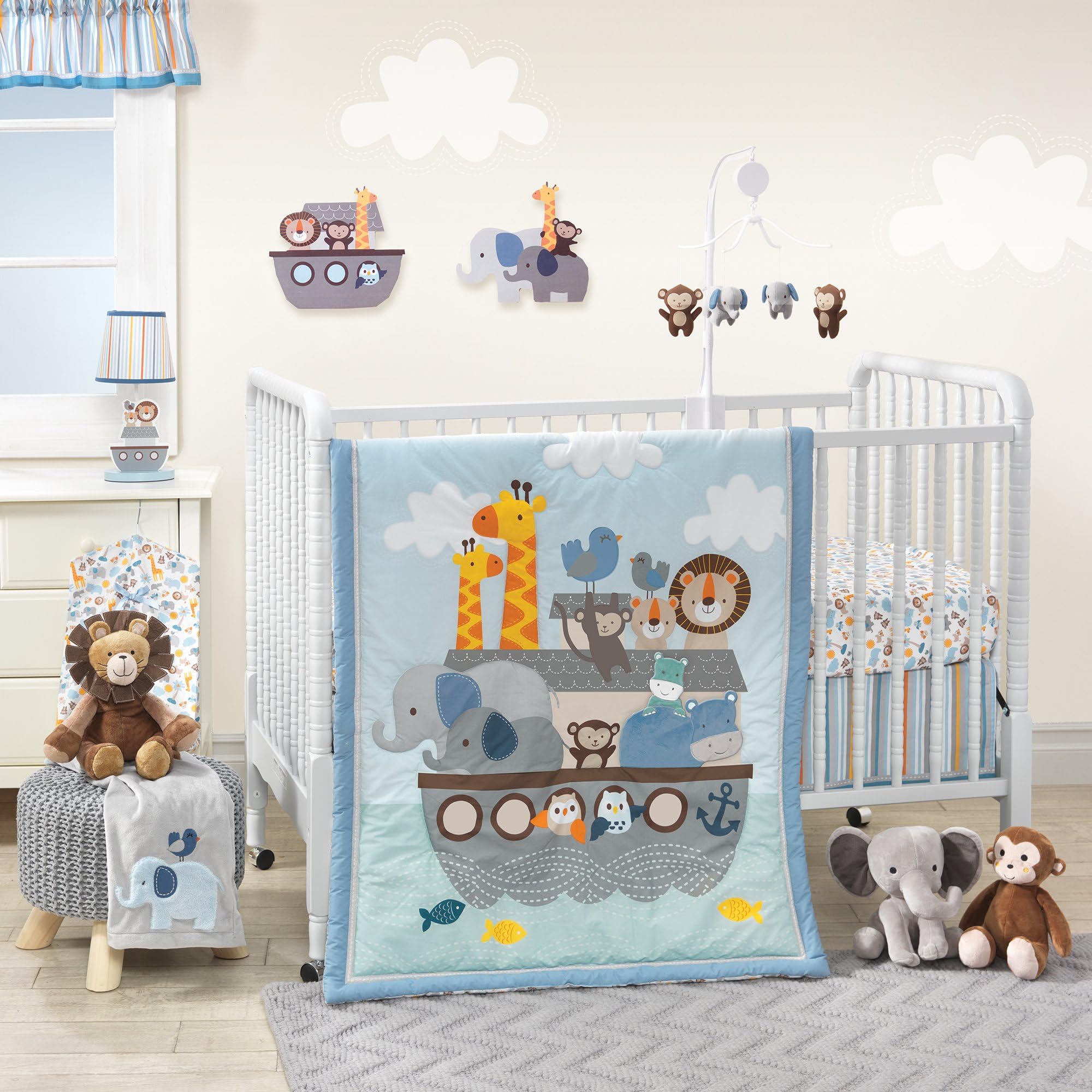 Bedtime Originals Two by Two Noah's Ark 3 Piece Crib Bedding Set, Blue/Gray