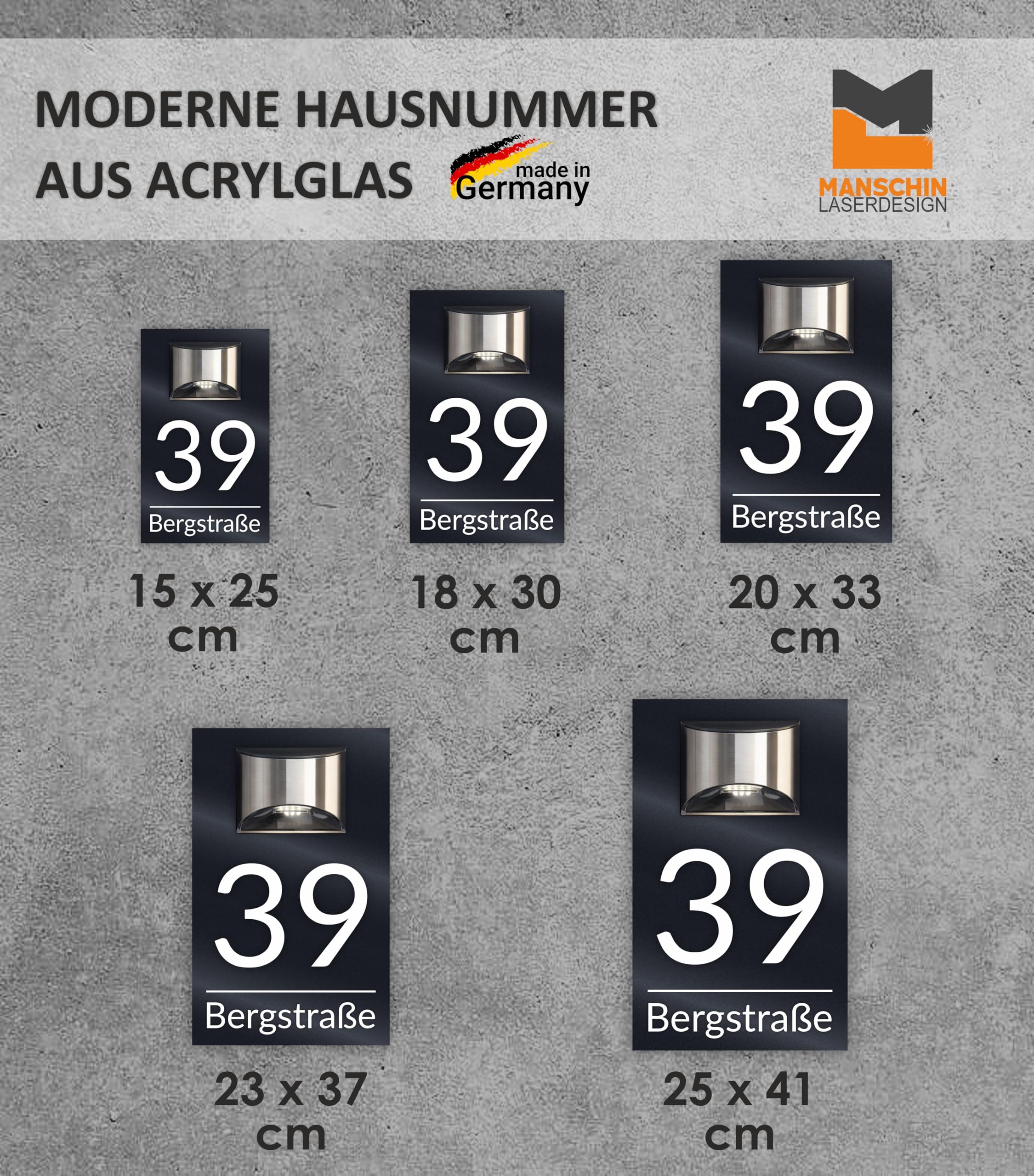 Numero civico Premium | illuminato a LED solare | personalizzabile | vetro acrilico antracite opaco | resistente alle intemperie H1023 antracite