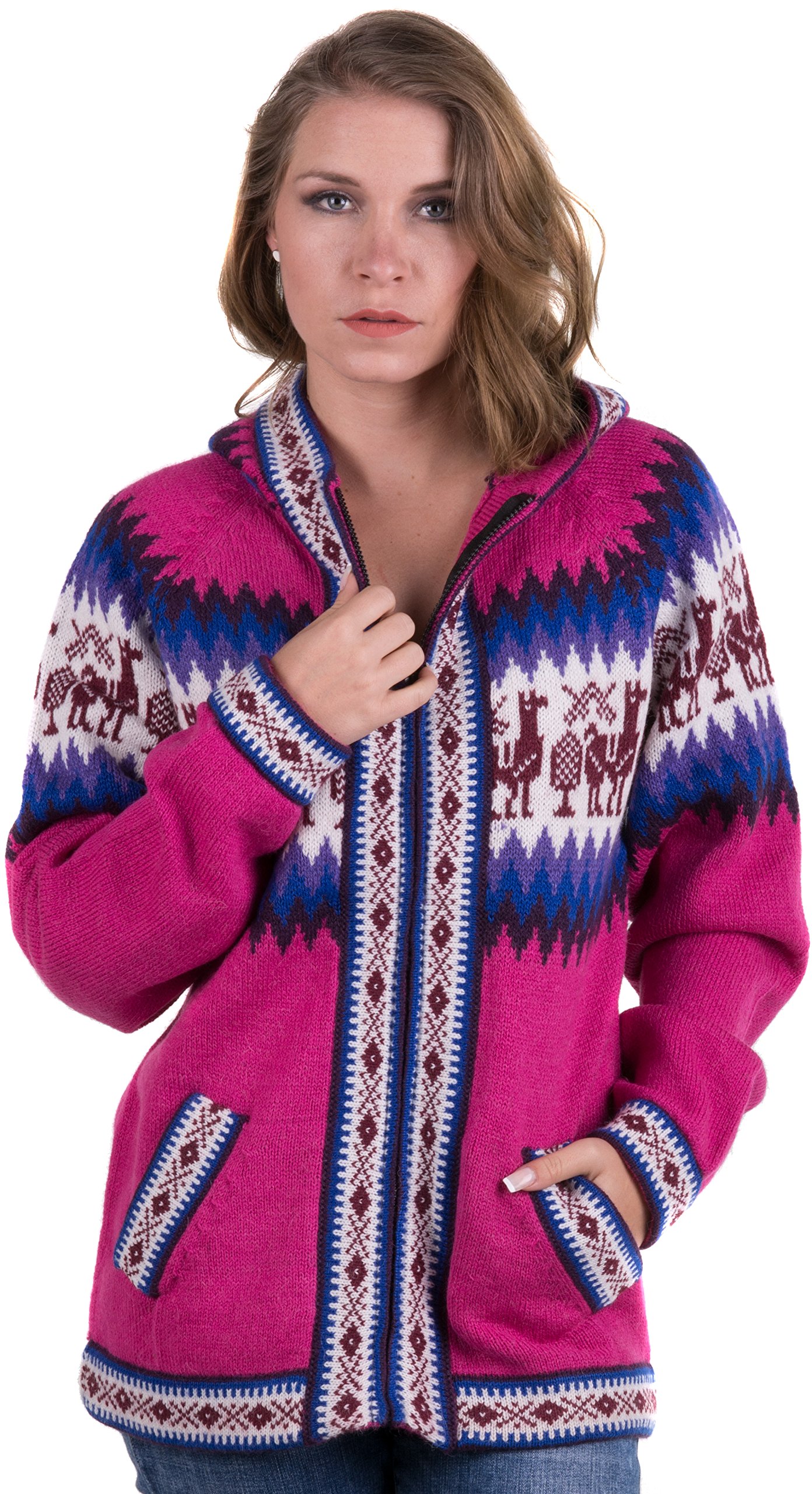 Gamboa Alpaka Cardigan Damen mit Kapuze Strickjacke Pullover Herbst Winter