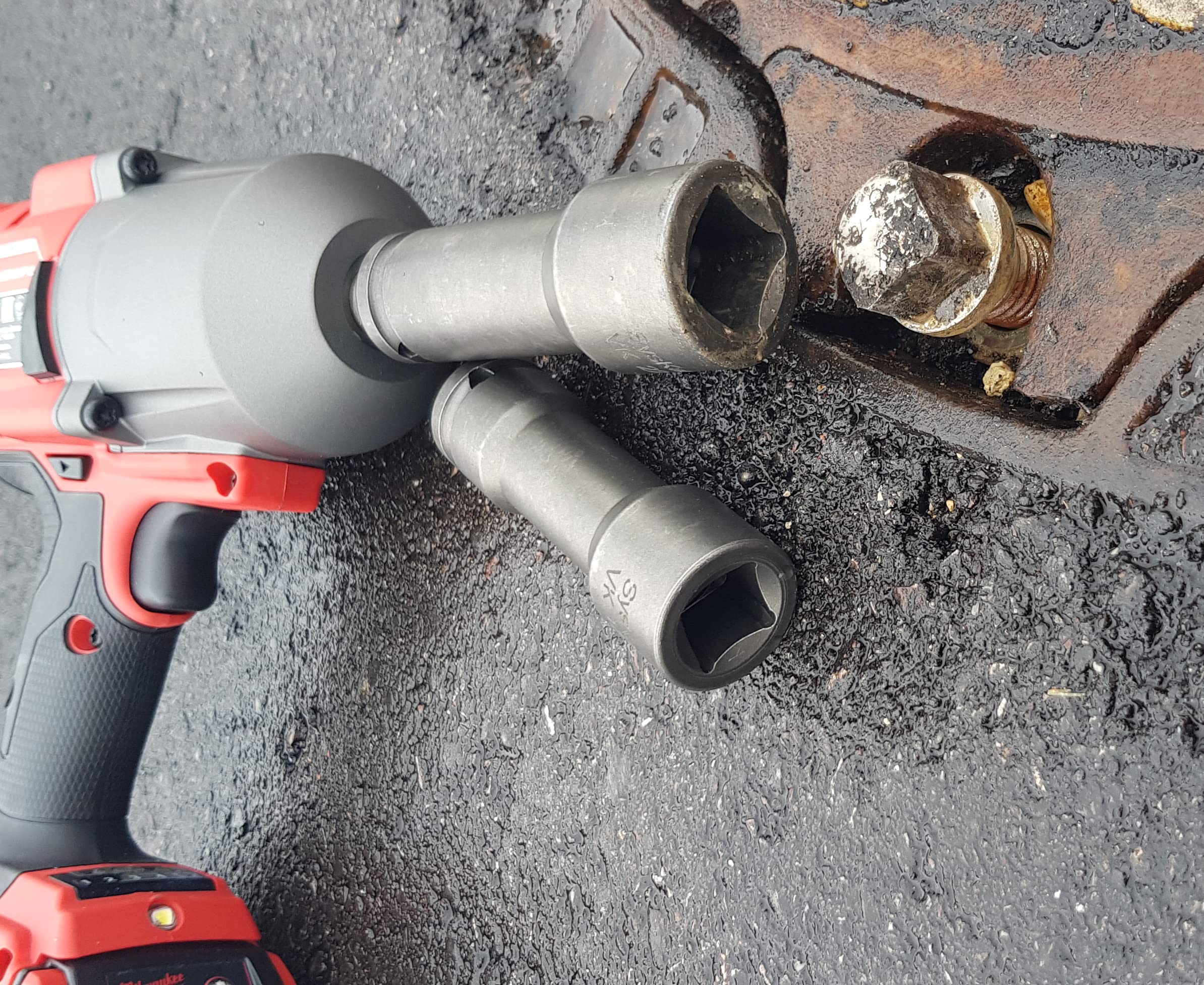 Kraft Schlagschrauber Nuss 1/2" Zoll, 17 und 22 mm, Stecknuss mit 4-Kant Abtriebsprofil, lange Vierkant Steckschlüssel für Schacht-, Gulli-, Kanal deckel, uvm.