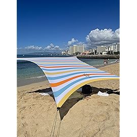 Neso Grande Portable Beach Tent Sun Shelter - Lightweight Beach Shade Canopy - Easy Setup for Family Outings - Patented Reinforced Corners - UPF 50+ - 7ft Tall, 9 x 9ft - Vintage Stripes