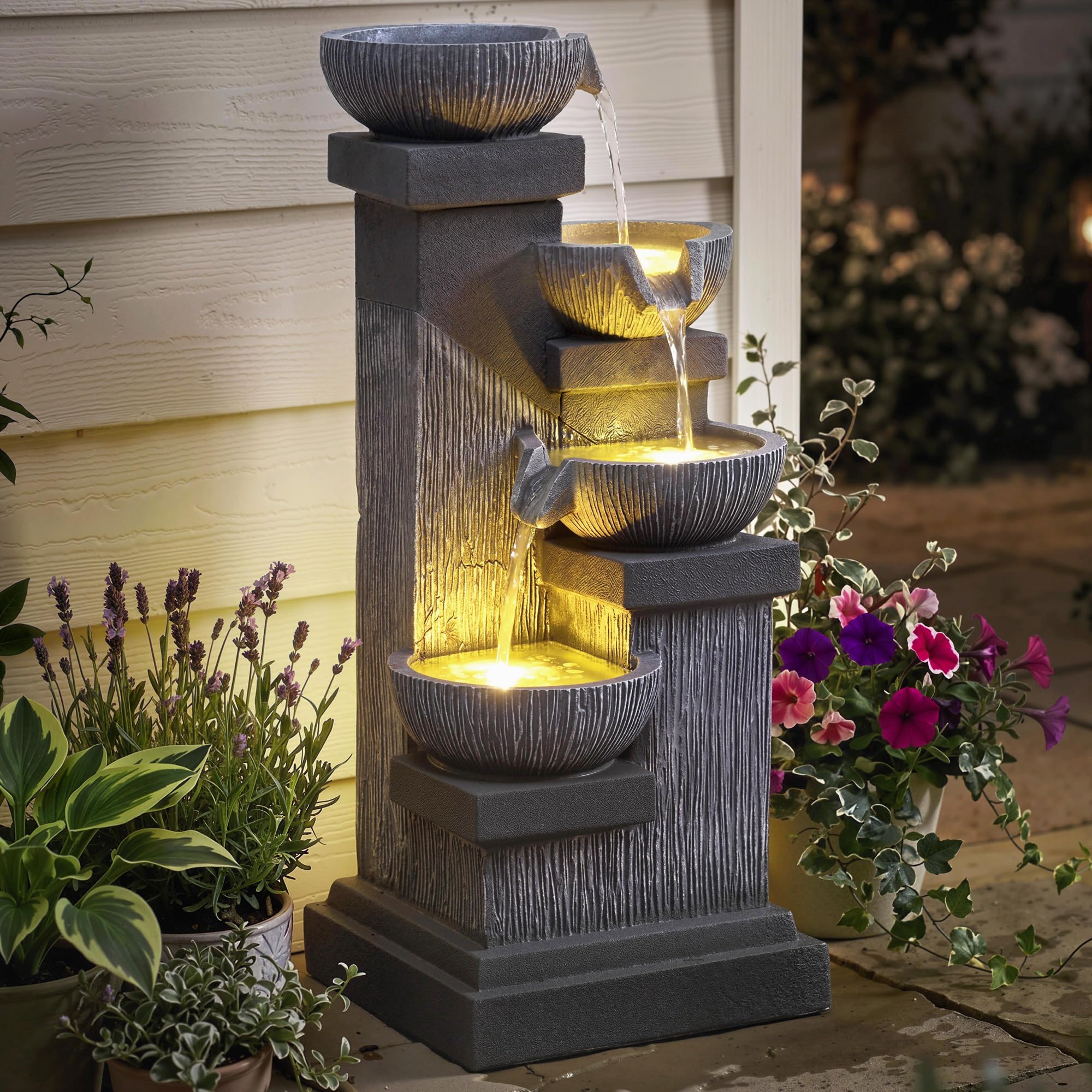 Outsunny 33.5" Tall Outdoor Water Fountain 4-Tier Floor Standing with Pump