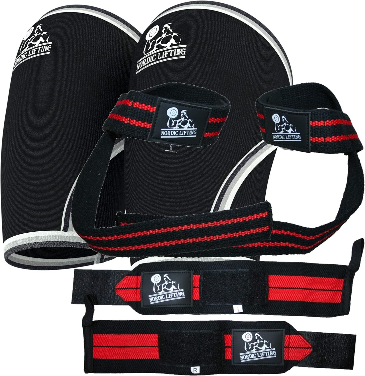 Nordic Lifting Knee Sleeves (1 Pair) 7mm, Black, XSmall and Wrist Wraps + Lifting